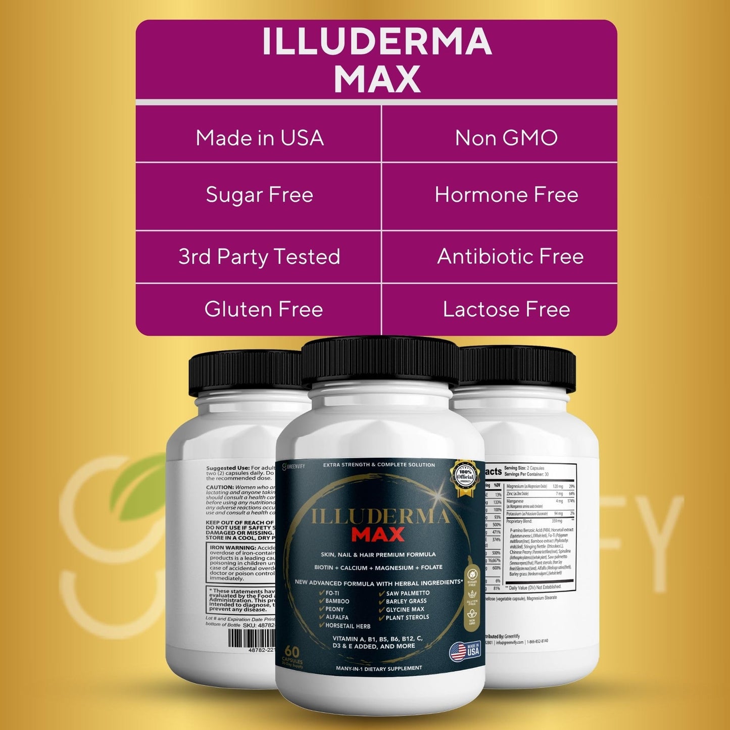 GREENVIFY Illuderma Max Hair, Skin and Nail Supplement 300 Capsules