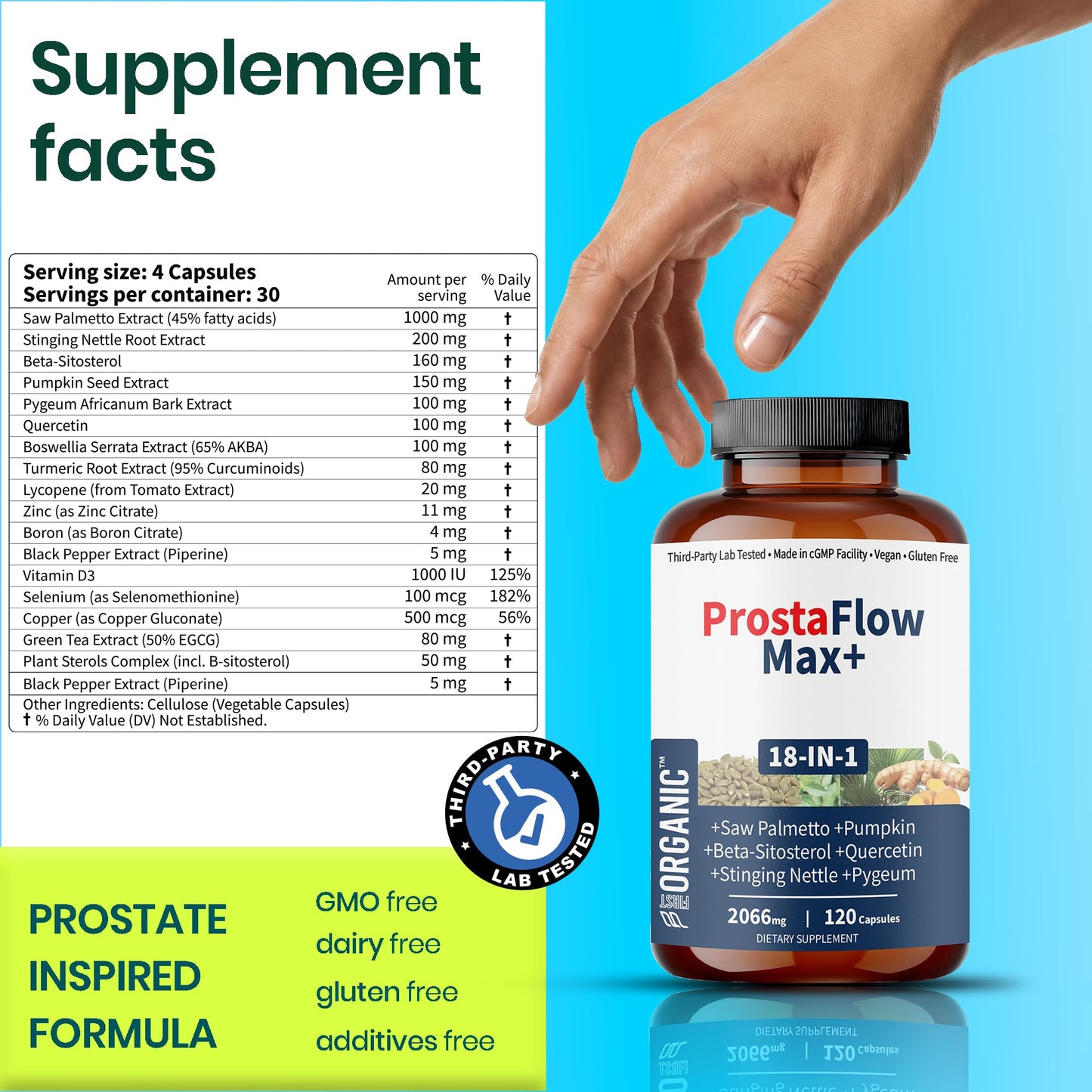 FIRSTORGANIC Men's Prostate Health & Urinary Comfort Support with Saw Palmetto, Stinging Nettle & Beta-Sitosterol, 120 Capsules