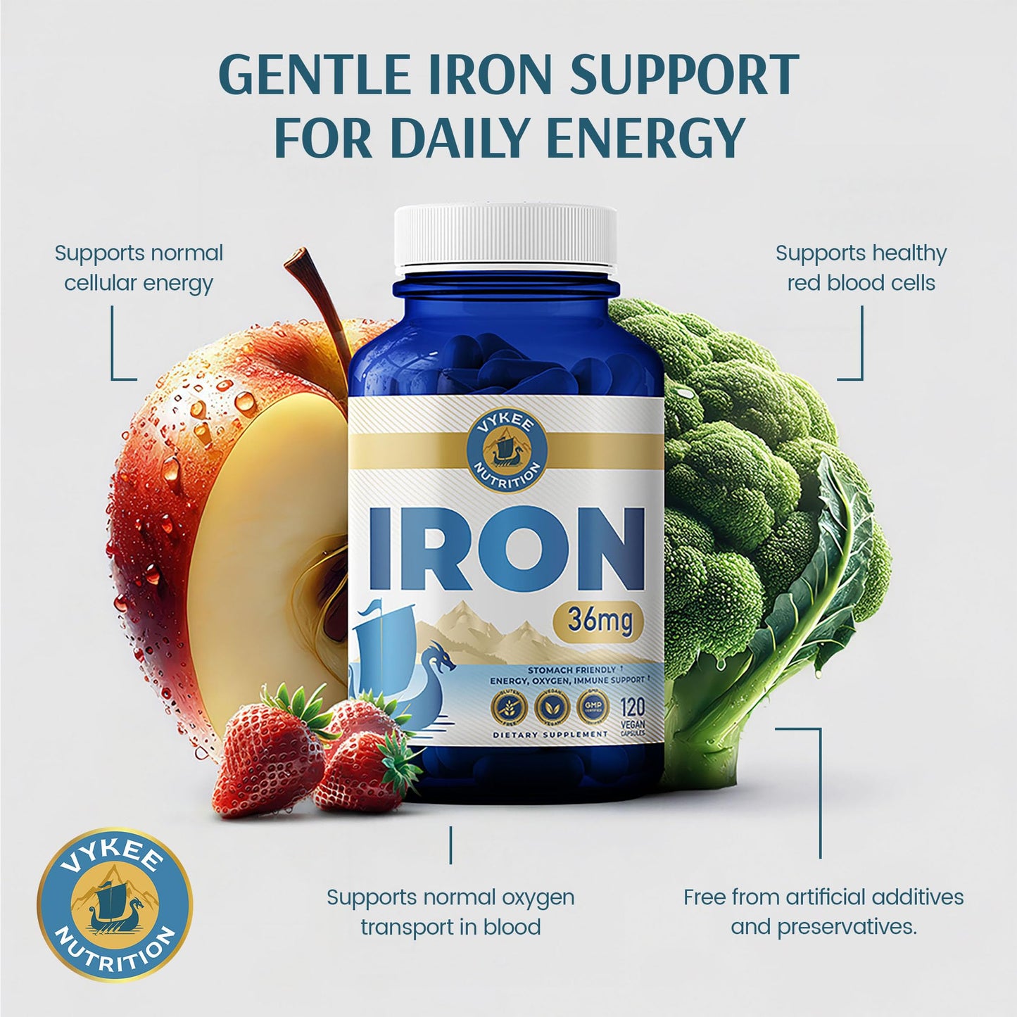 Vykee Nutrition Iron Bisglycinate 36 mg Capsule, 120 Capsules