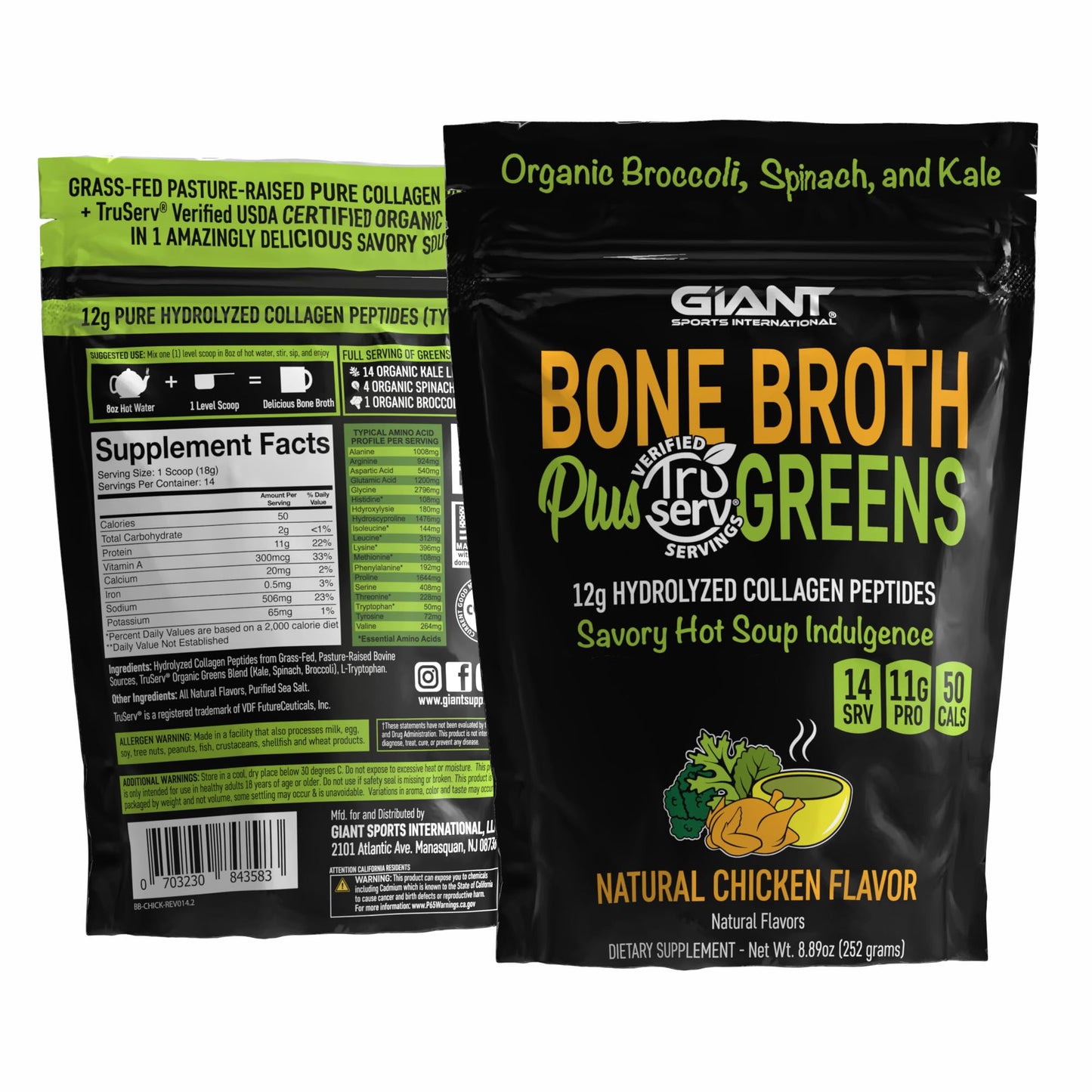 Giant Bone Broth Collagen Plus Greens Powder 8.89 Ounce