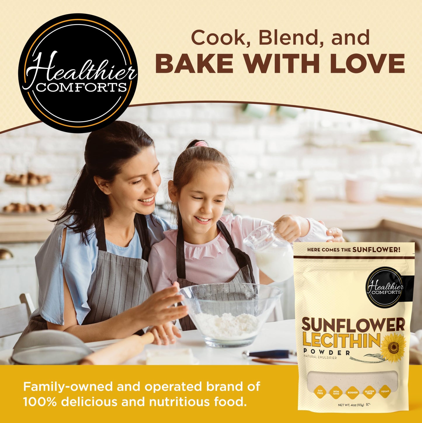 Healthier Comforts Sunflower Lecithin Powder 12 oz