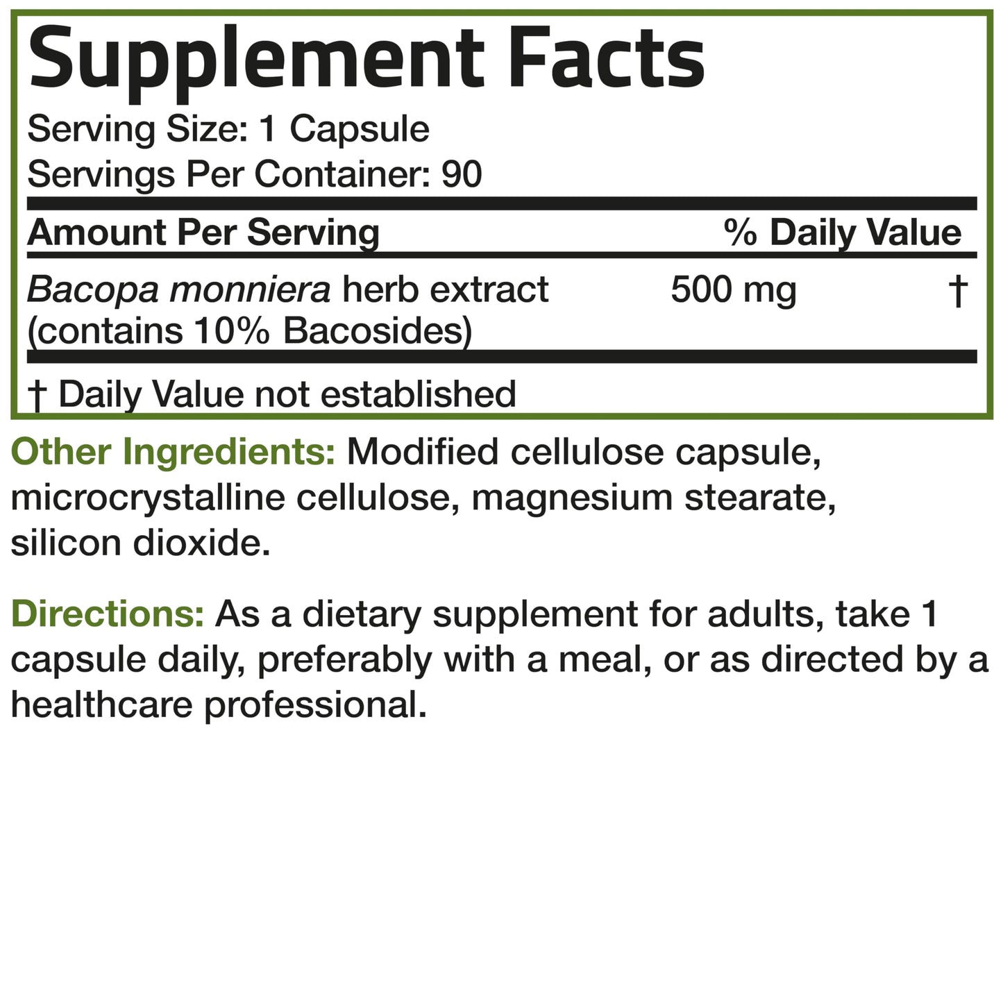 Bronson Bacopa Monnieri Extract 500 mg Capsules 90