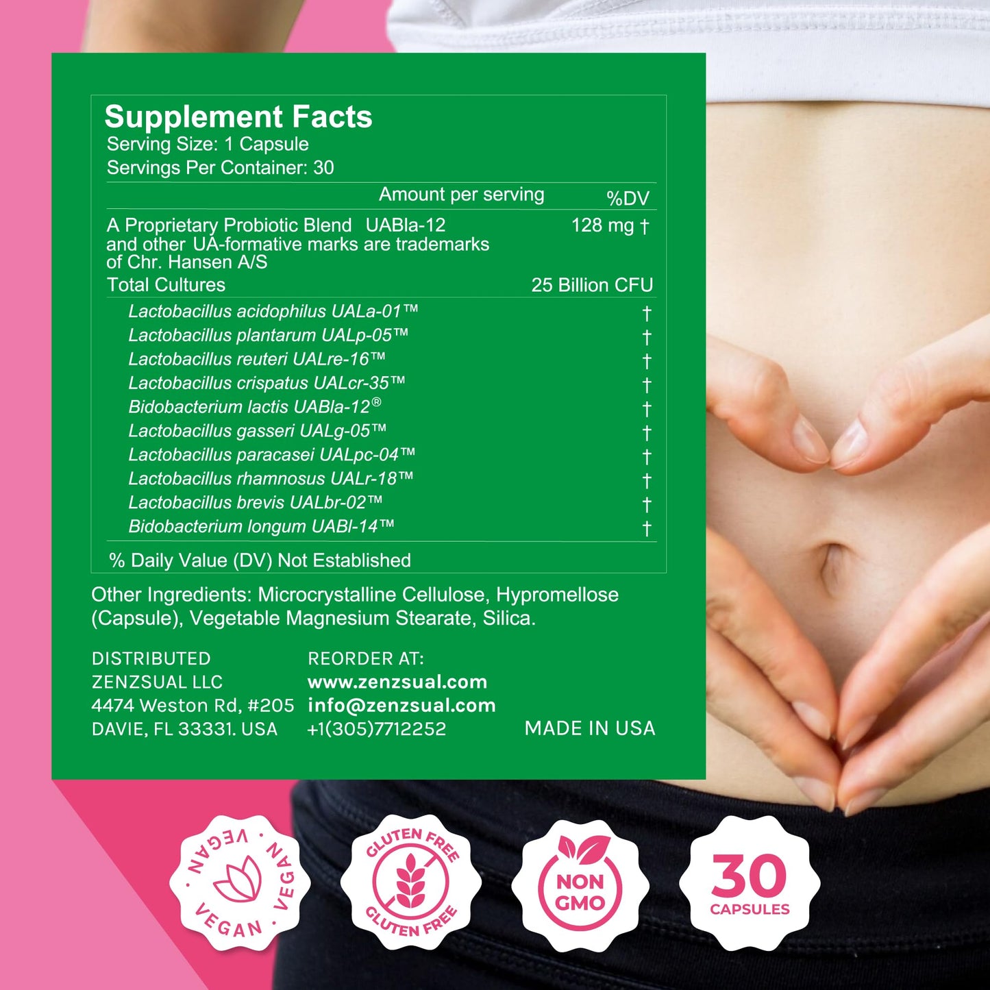 ZENZSUAL Zenbiotic Probiotics Support for Women 25 Billion CFU, 30 Capsules