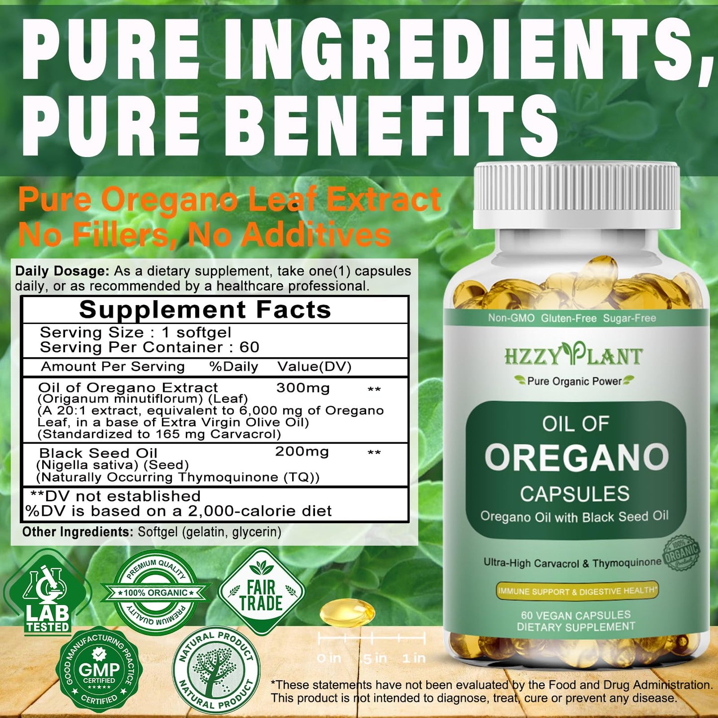 HZZYPLANT Oil of Oregano with Black Seed Oil Softgels, 60 Count