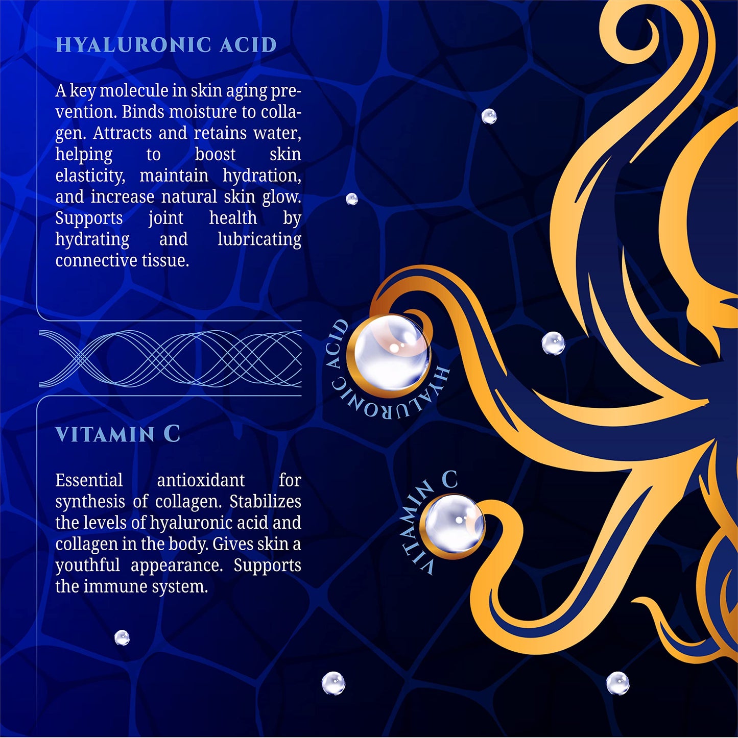 GOLDOPUS Marine Collagen Peptides Capsules with Hyaluronic Acid, Coenzyme Q10, Vitamin C, 90 Capsules