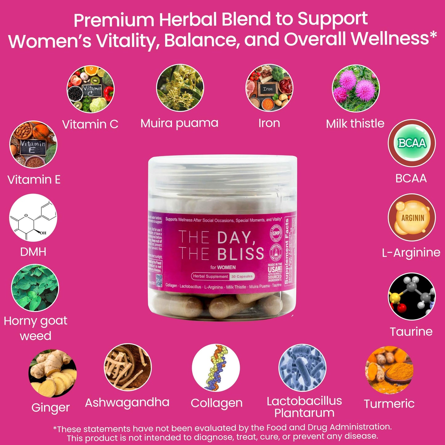 The Day, The Bliss 3-in-1 Herbal Capsules, 30 Capsules