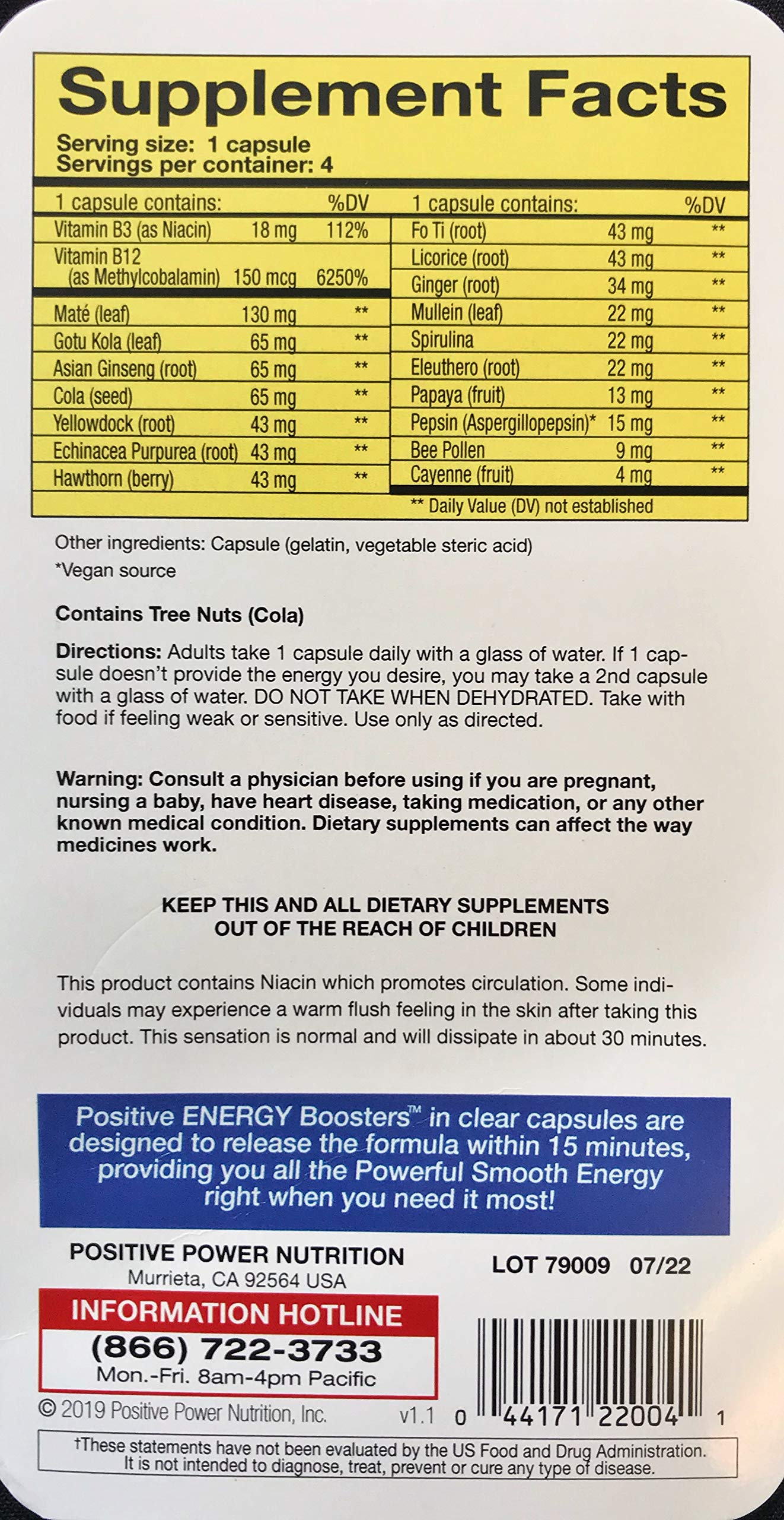 Positive Power Nutritionals Energy Booster Capsules, 4 Capsules