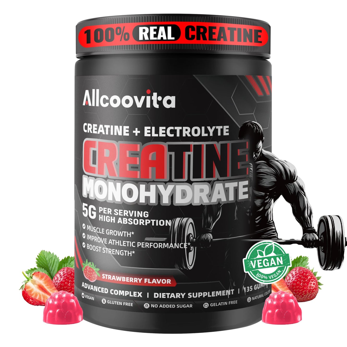 Allcoovita NSF Certified Creatine Monohydrate Gummies 5g, 135 ct