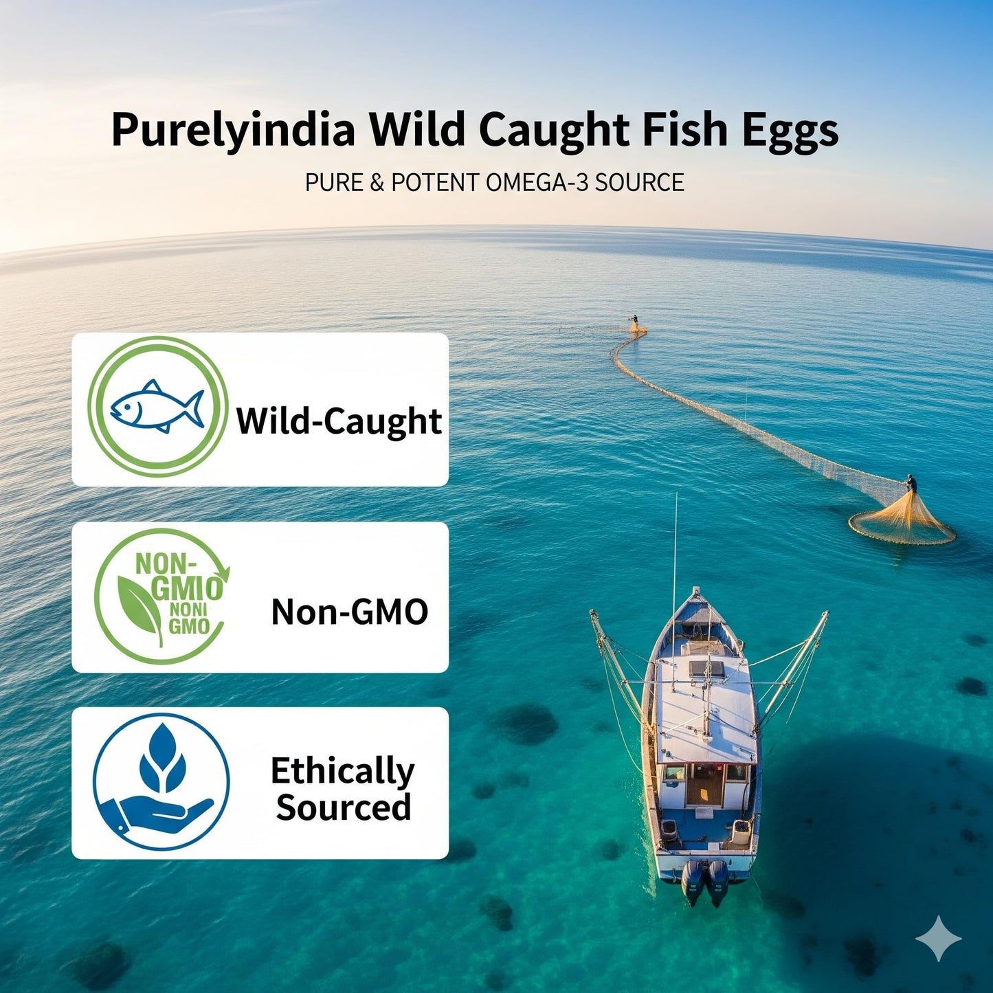 Purelyindia Wild-Caught Fish Eggs Omega-3 DHA, EPA & ETA Supplement Capsules 120 Capsules