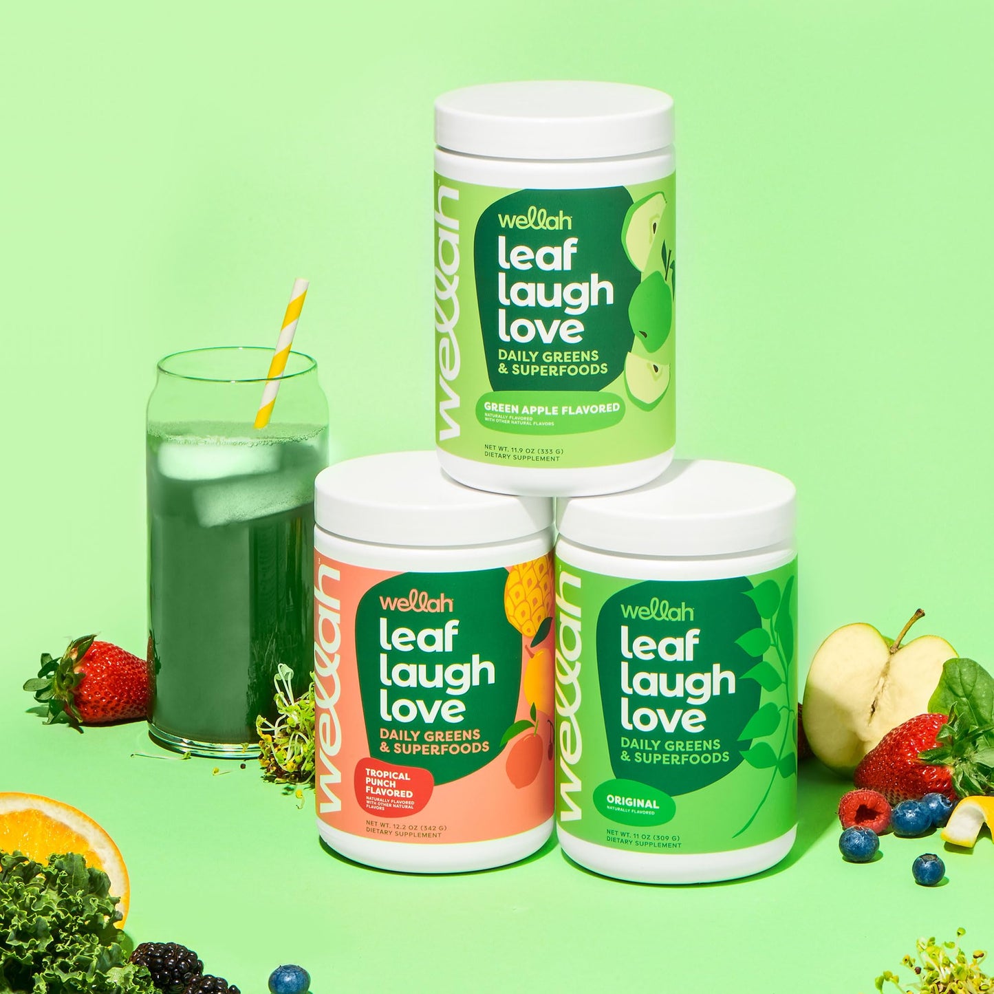 Wellah Leaf Laugh Love Super Greens Powder, 11.9 Ounce