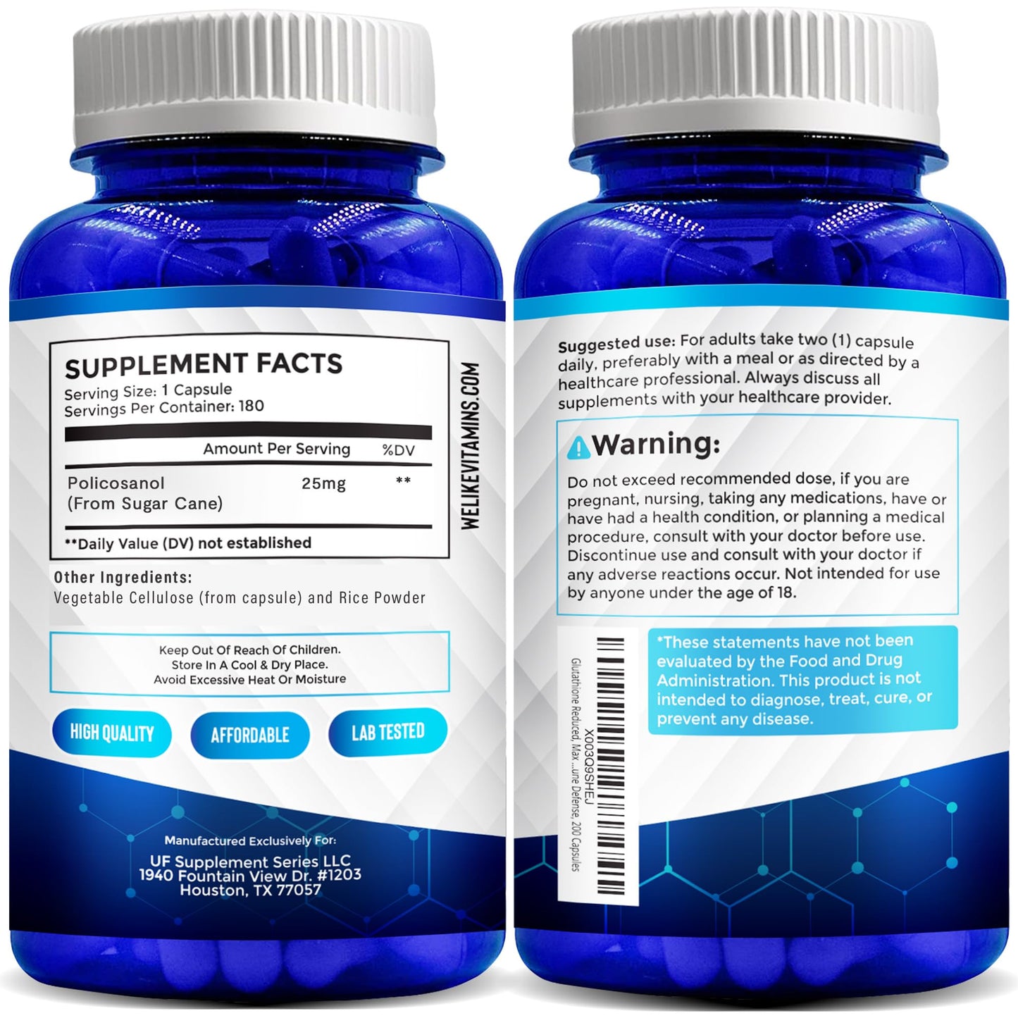 We Like Vitamins Policosanol 25mg Capsules 180 Count