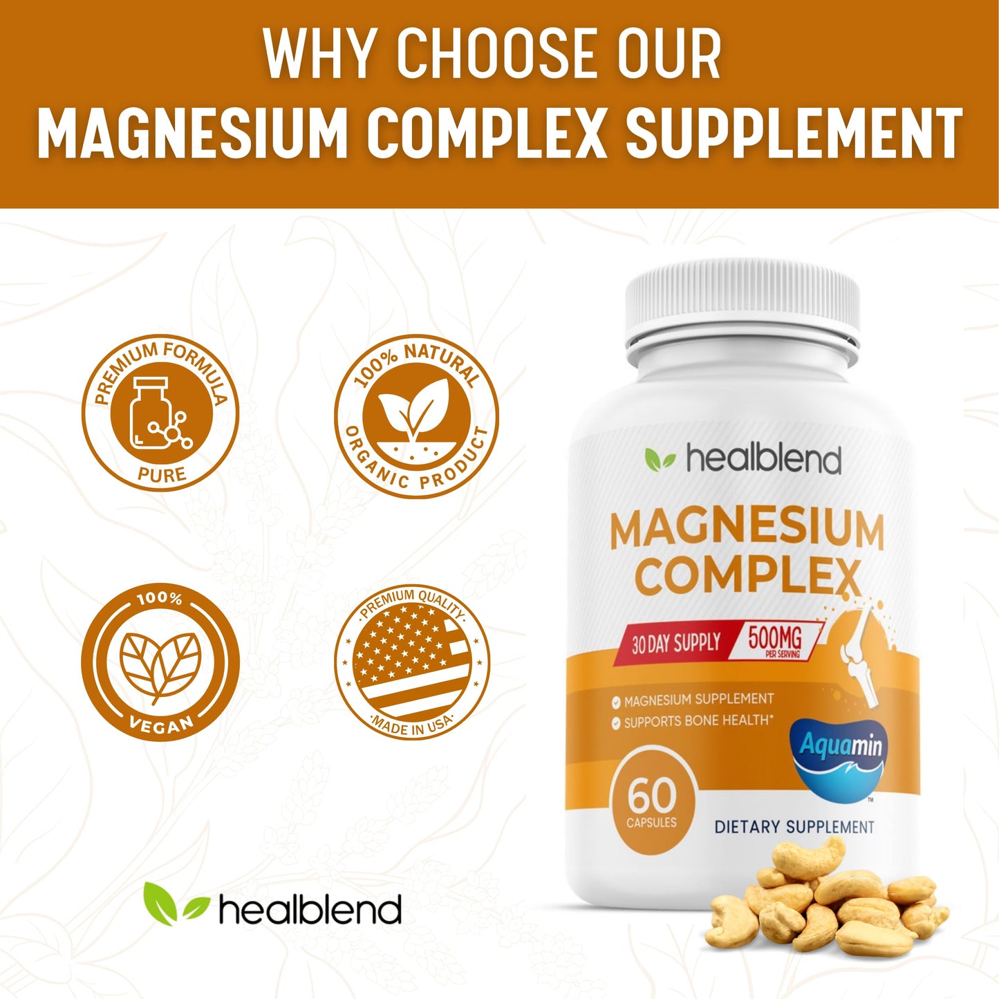 Healblend Multi Magnesium Complex Supplement 500mg Capsules, 60 Count