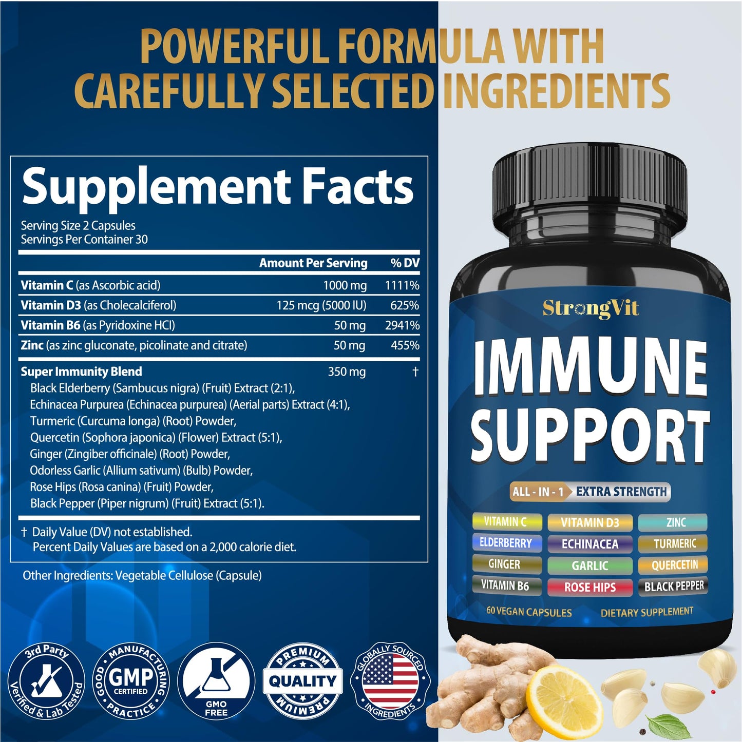 StrongVit Immune Support 12-in-1 Complex Capsule, 60 Count