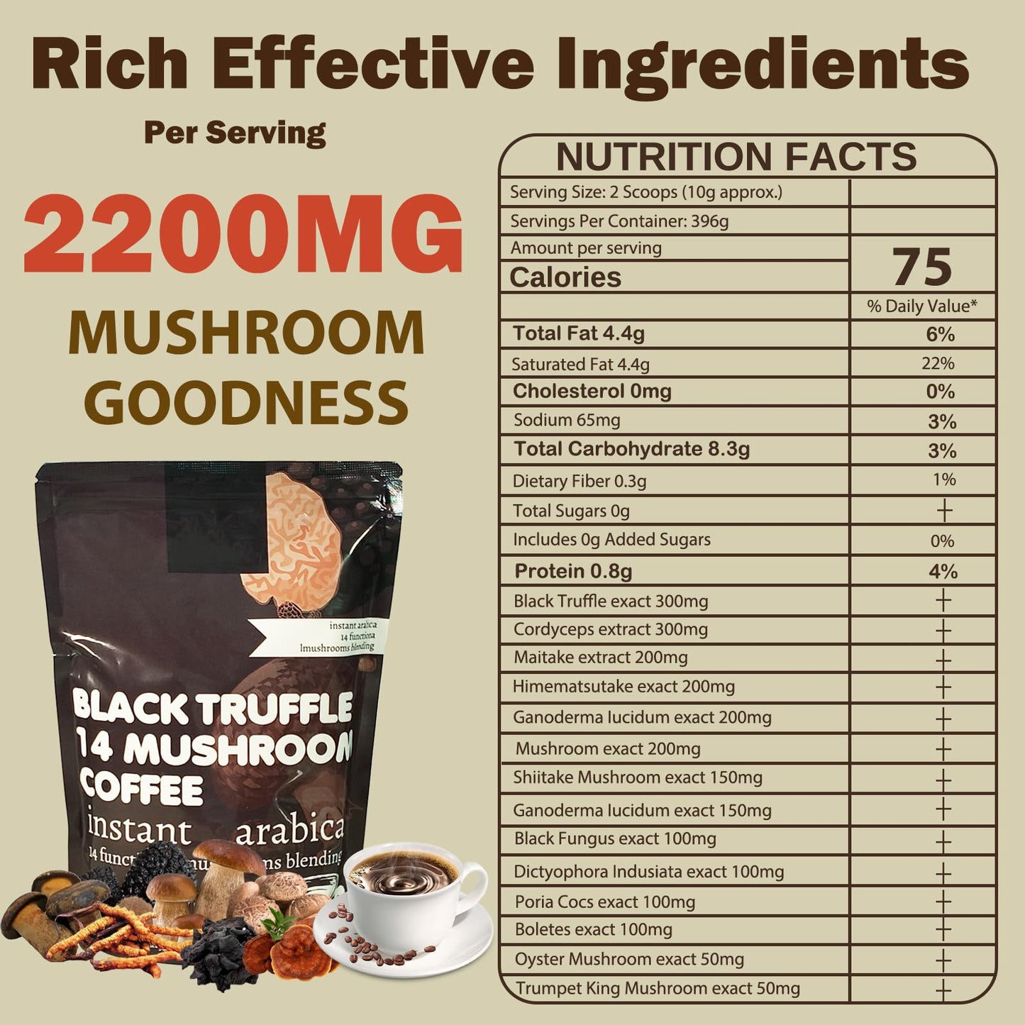 Dr. HR 14 in 1 Mushroom Coffee Instant Powder, 14 Count
