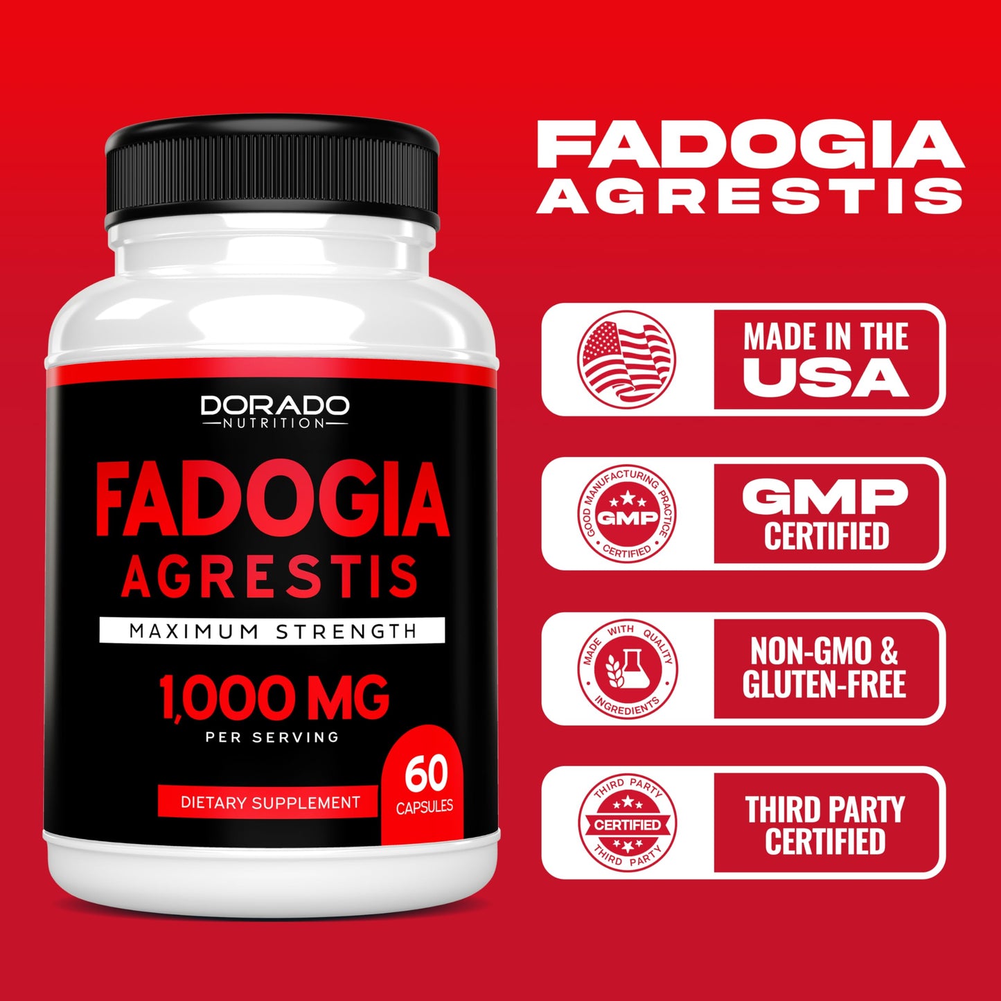 DORADO NUTRITION Fadogia Agrestis Extract 1000mg Capsules, 60 Count