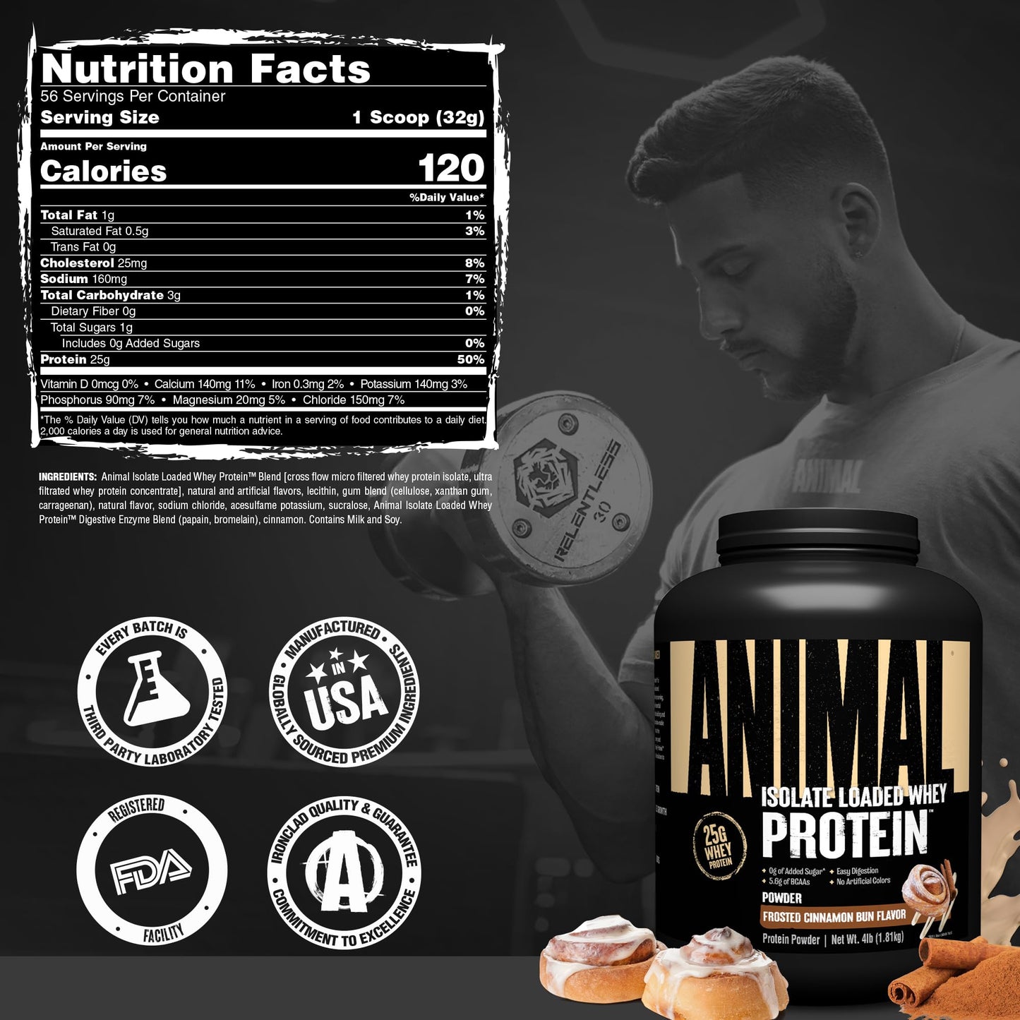 Animal Whey Isolate Protein Powder Frosted Cinnamon Bun, 64 Servings