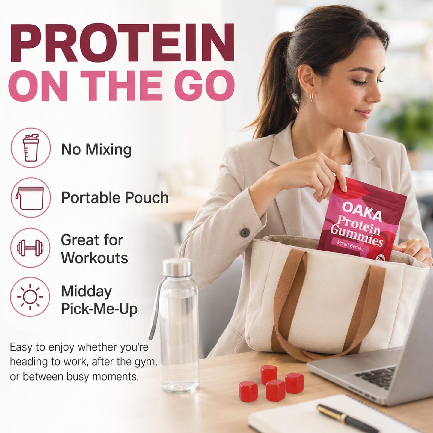 ipxkwll OAKA Protein Gummies, 60 Gummies
