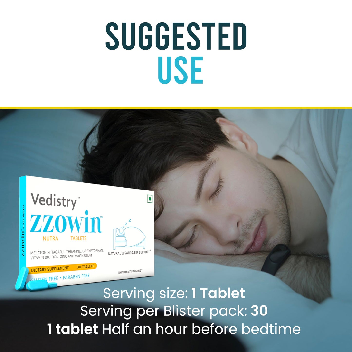 Vedistry Zzowin Sleep Support Supplement Tablets, 30