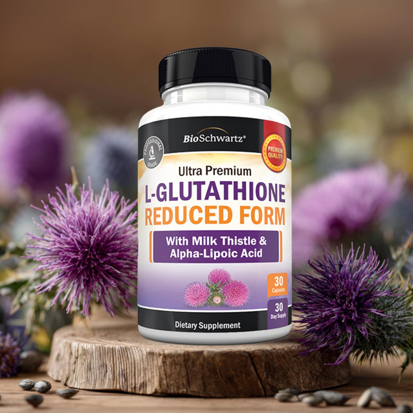 BioSchwartz Reduced Glutathione Supplement 500mg with Alpha Lipoic Acid 50mg & Milk Thistle 100mg - Glutathione Reduced Form - Gluten-Free, 30 Capsules