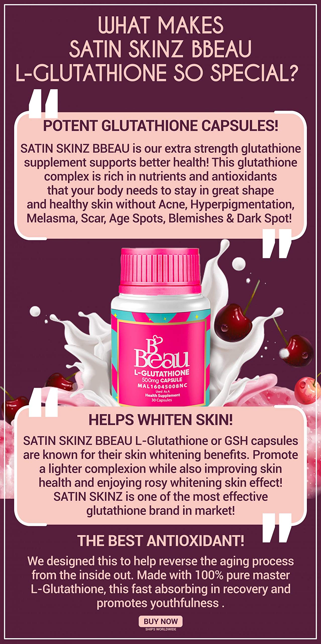 Elizkof Beauty Store B'Beau L-Glutathione 500mg and B'Beau Vitamin C Capsule, 1 Capsule