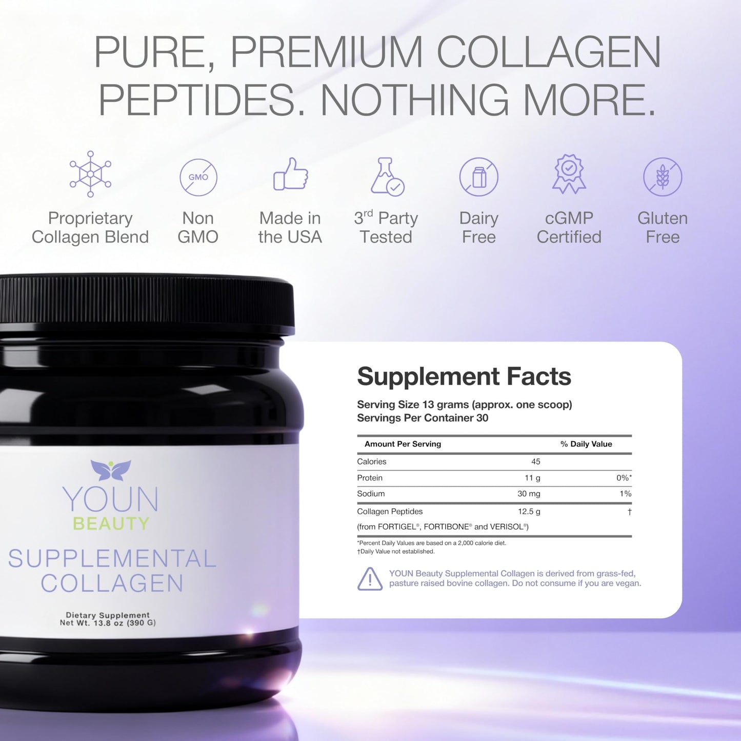 YOUN Beauty Supplemental Collagen Powder, 13.8 oz