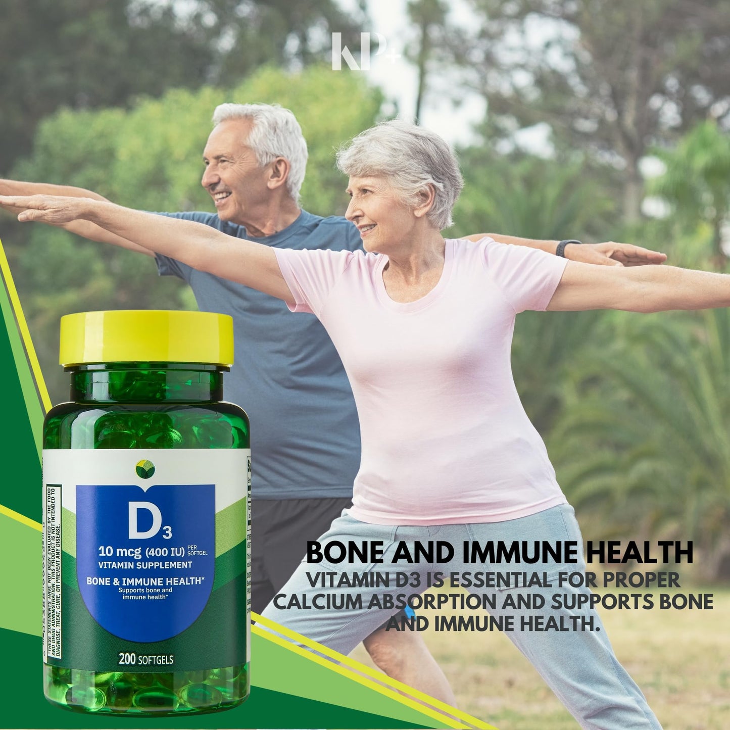 KP+ Vitamin D3 10 mcg (400 IU) Softgels, 200 Count