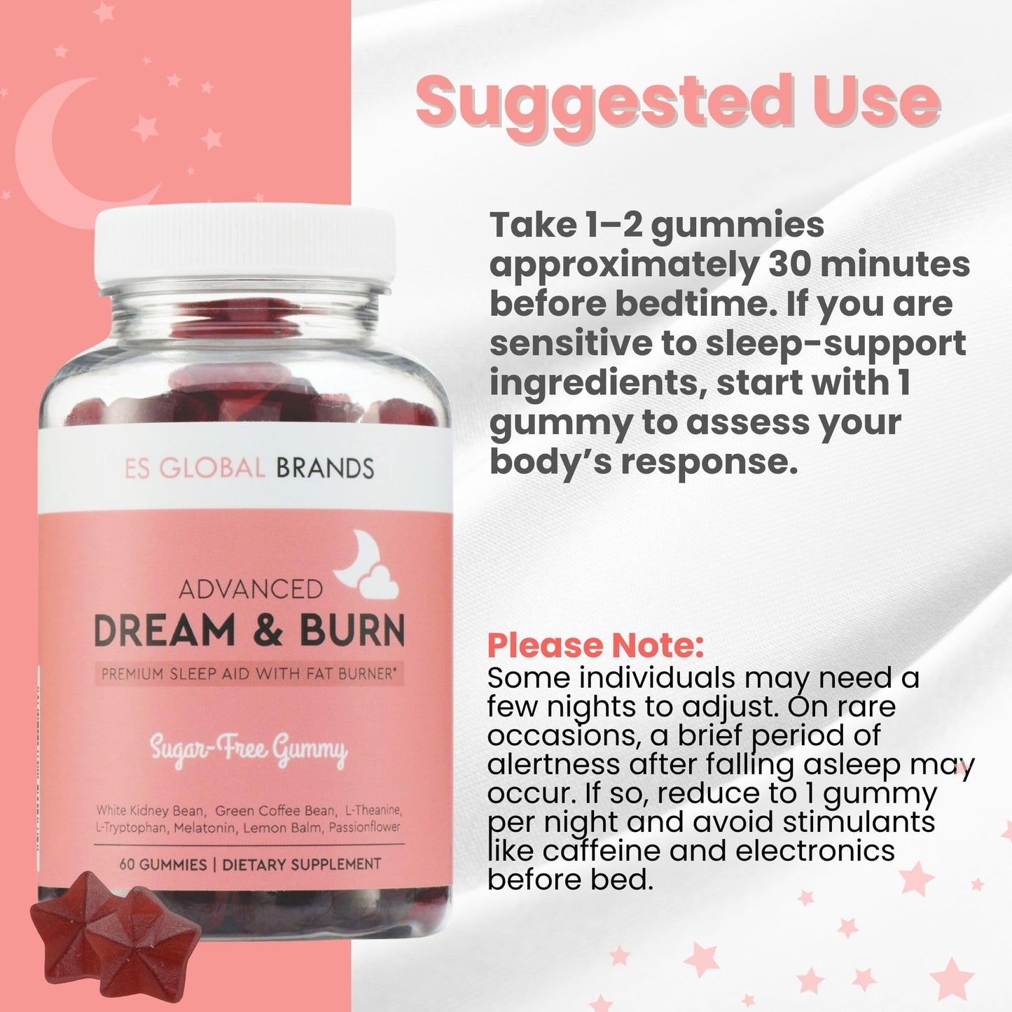 ES Global Brands Dream & Burn Night Time Fat Burner Gummies, 60 Count