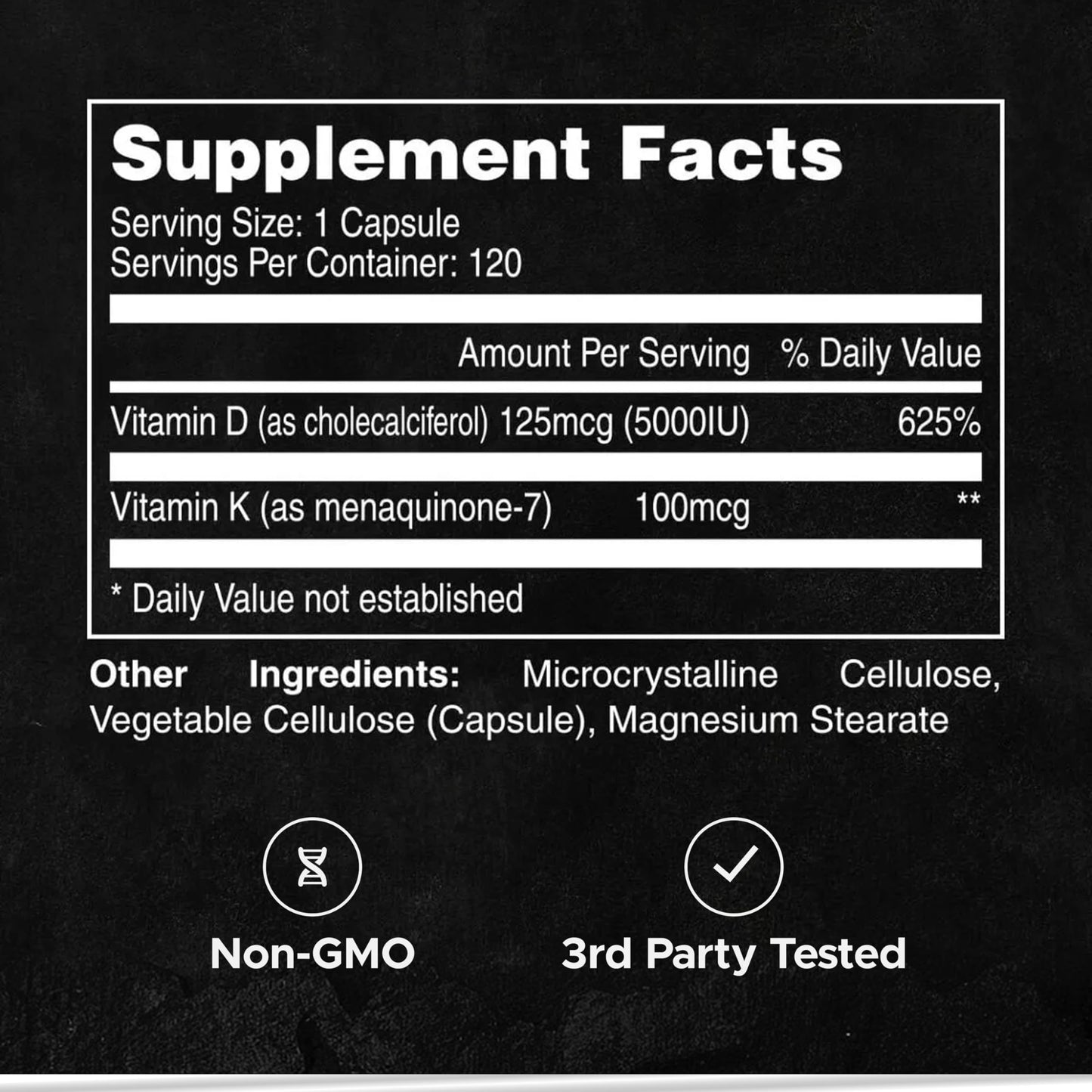 LIFEAID FITAID Essentials Vitamin D3 K2 5000 IU Support Capsules, 60 Count