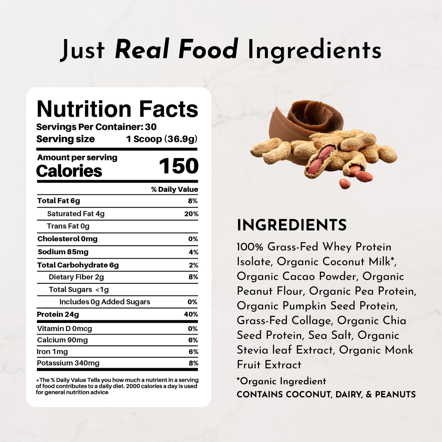 JUST INGREDIENTS Roasted Peanut Butter Chocolate Protein Powder, 23 Servings