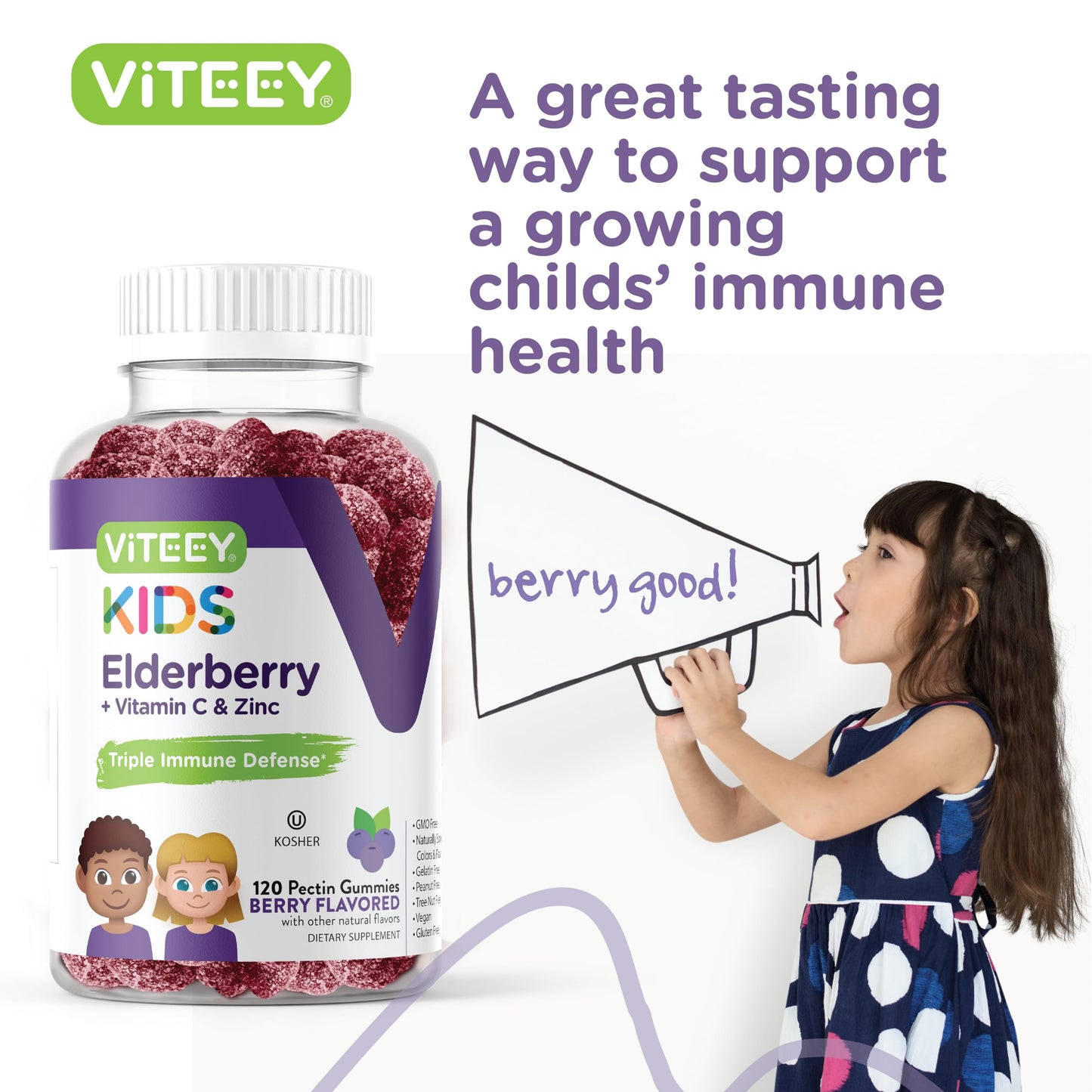 Viteey Sambucus Elderberry Gummies for Kids with Zinc & Vitamin C, 120 Gummies