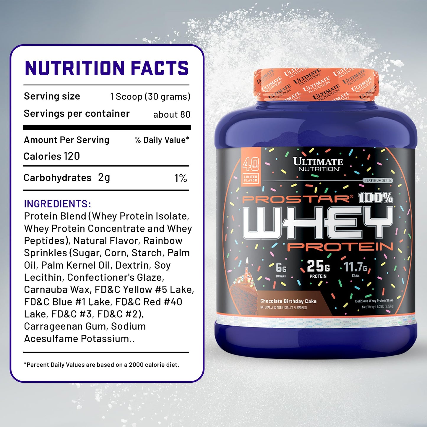 Ultimate Nutrition Prostar Whey Protein Isolate Powder, Chocolate Birthday Cake, 84.48