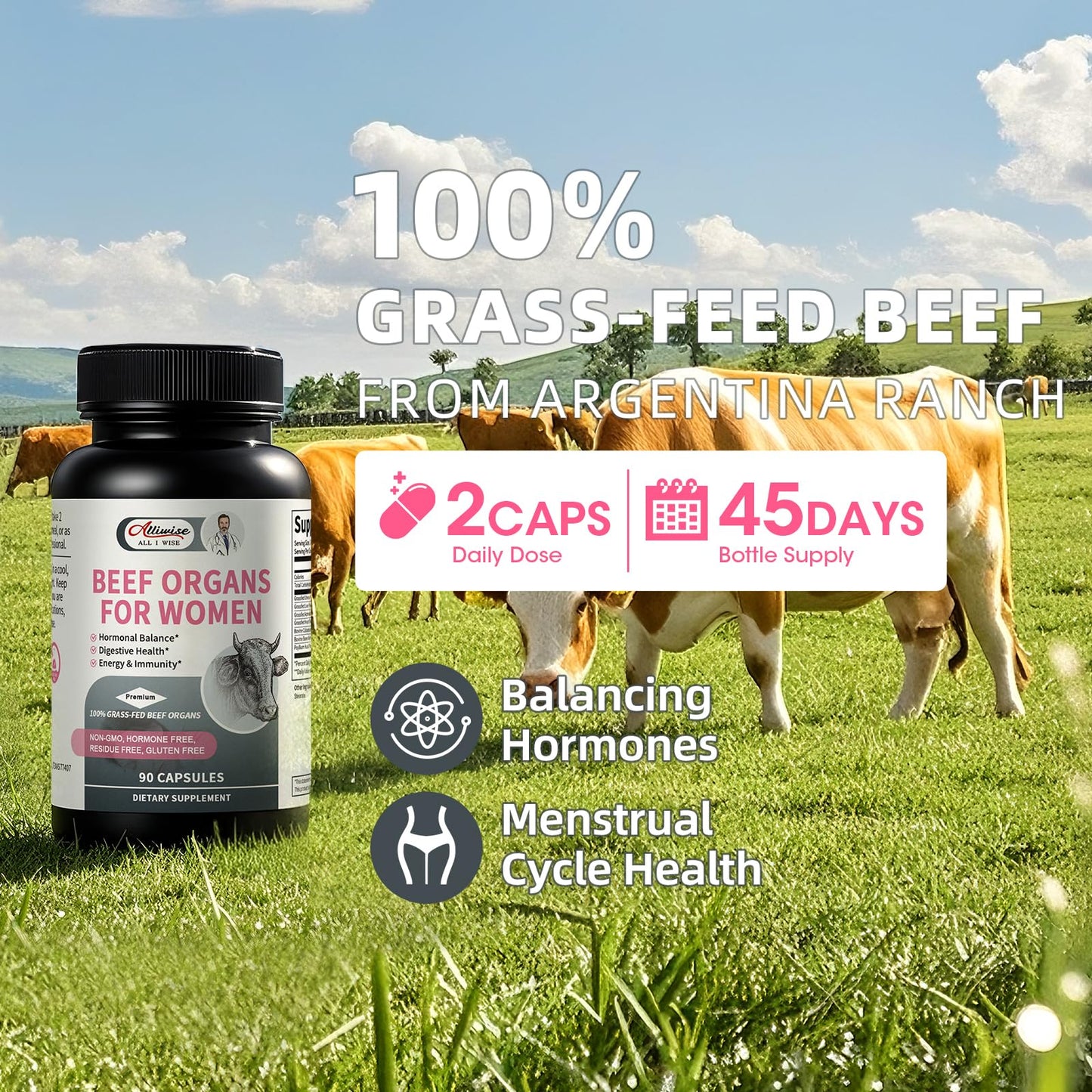 Alliwise Beef Organ Supplement for Women Capsule 180 Count