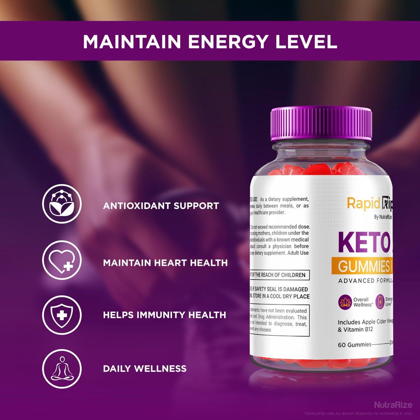 NutraRize Rapid Ripped Keto ACV Gummies, 60 Gummies