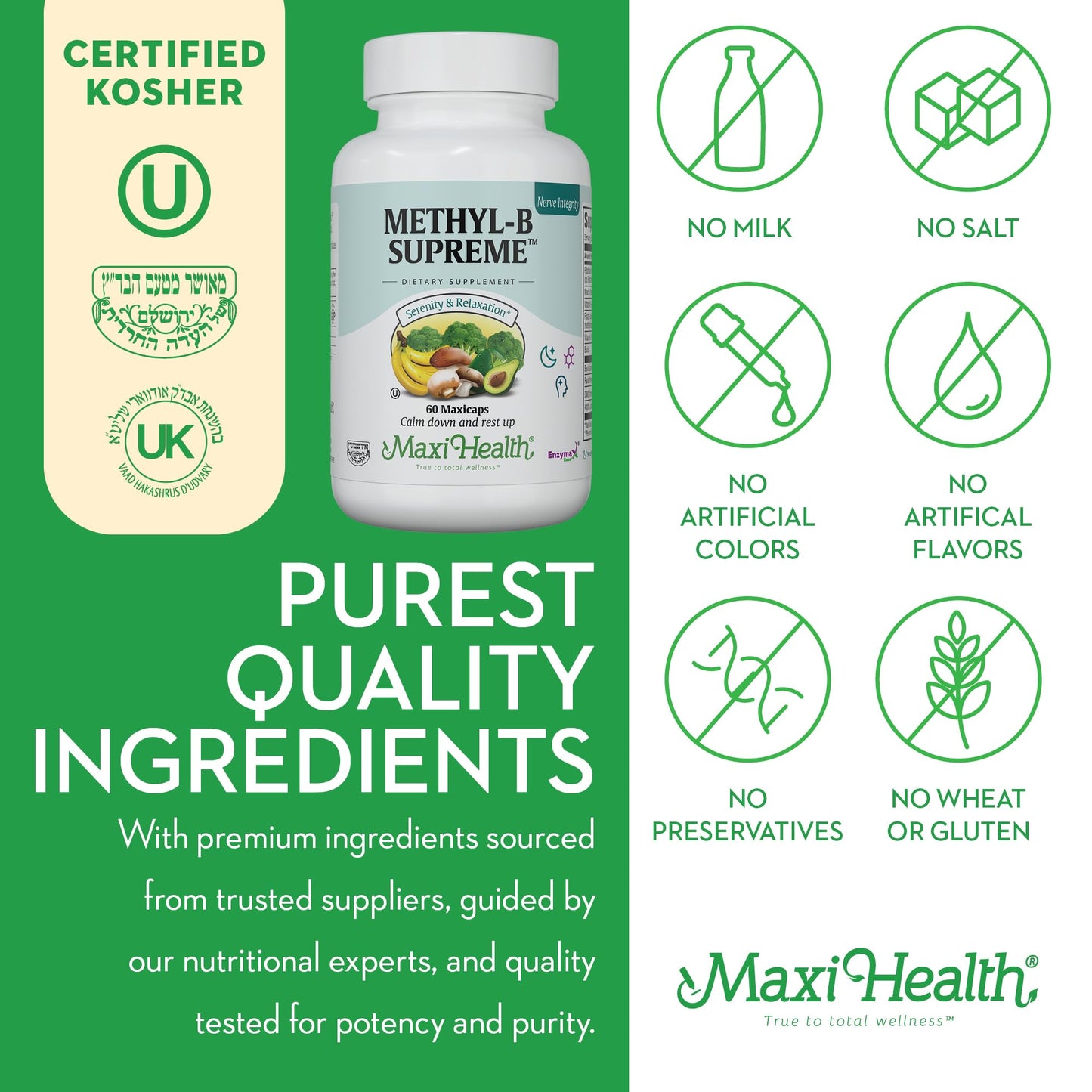 Maxi Health Stress B Complex Vitamins – Methyl-B Supreme with Methylated B12, B6, Folate & Biotin – Calm, Energy & Relaxation Support – 60 Capsules