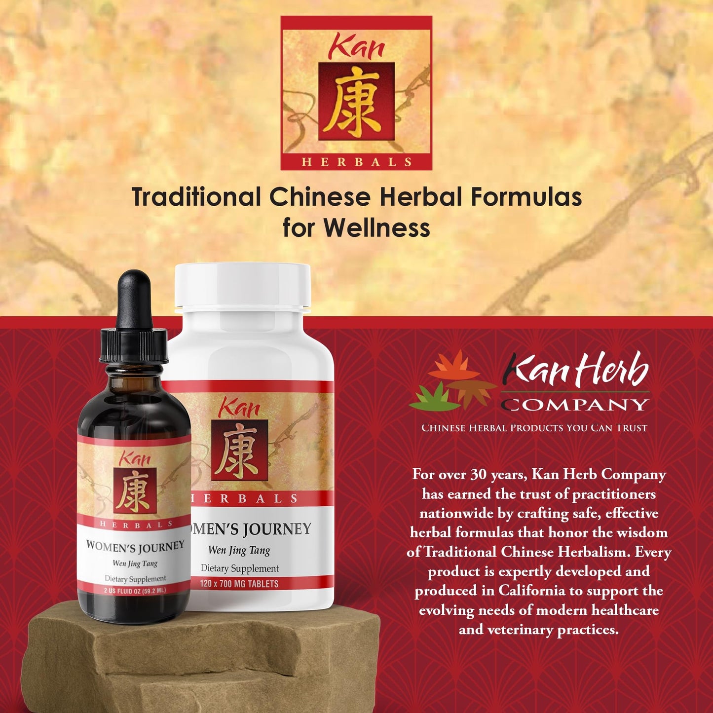 Kan Herbs Women’s Journey Traditional Formula with Dong Quai, Cinnamon Bark and Peony, Supports Circulation, Menstrual Ease & Hormonal Balance, 120 Tablets
