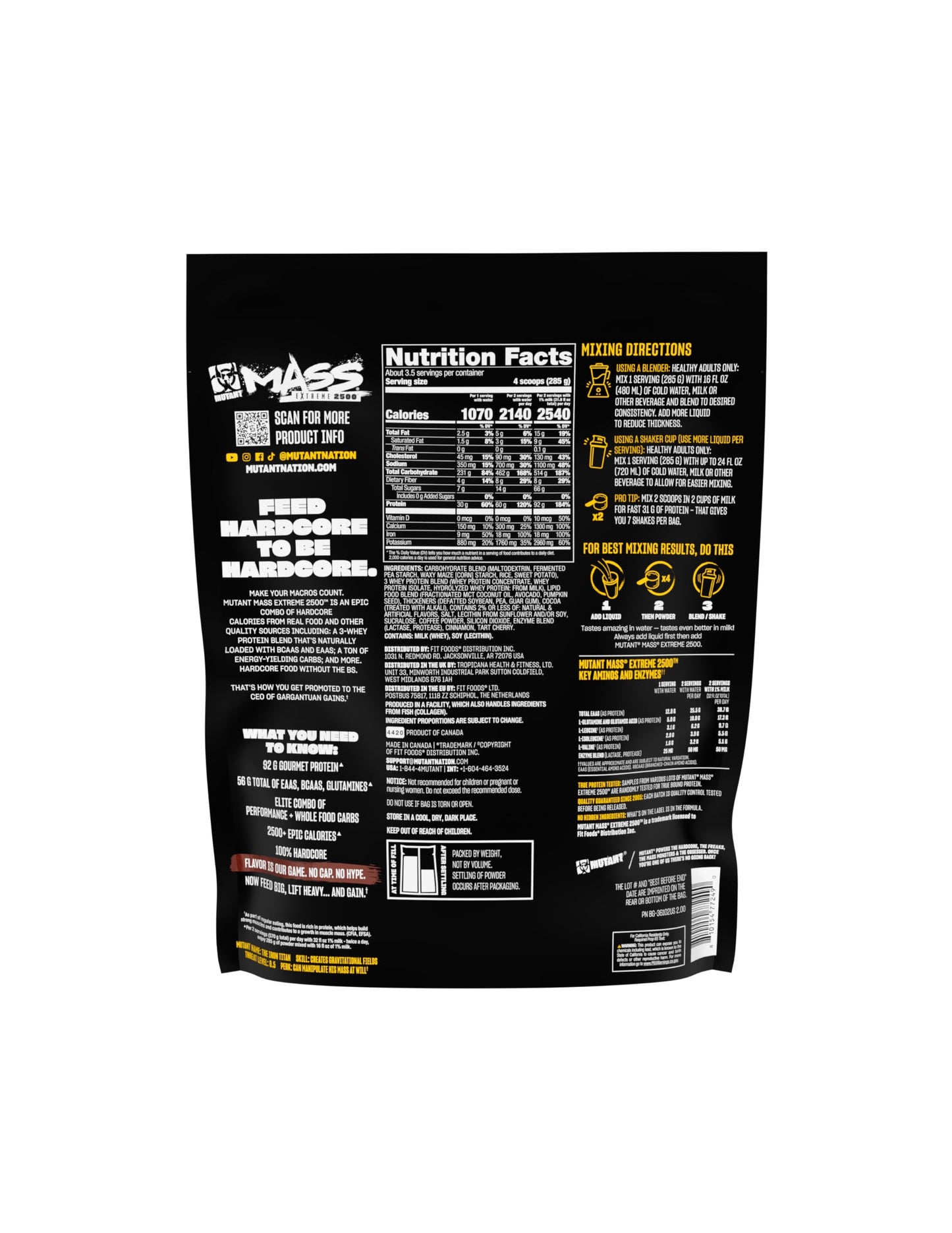 Mutant Mass Extreme 2500 High Calorie Mass Gainer Triple Chocolate Whey Protein Powder, 35 Servings