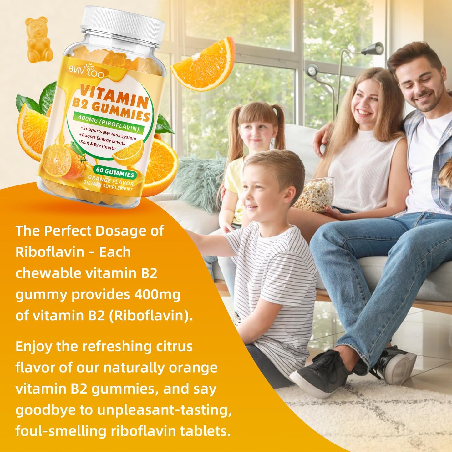 BVIVLOO Vitamin B2 Gummies (Riboflavin 400mg), 60 Gummies