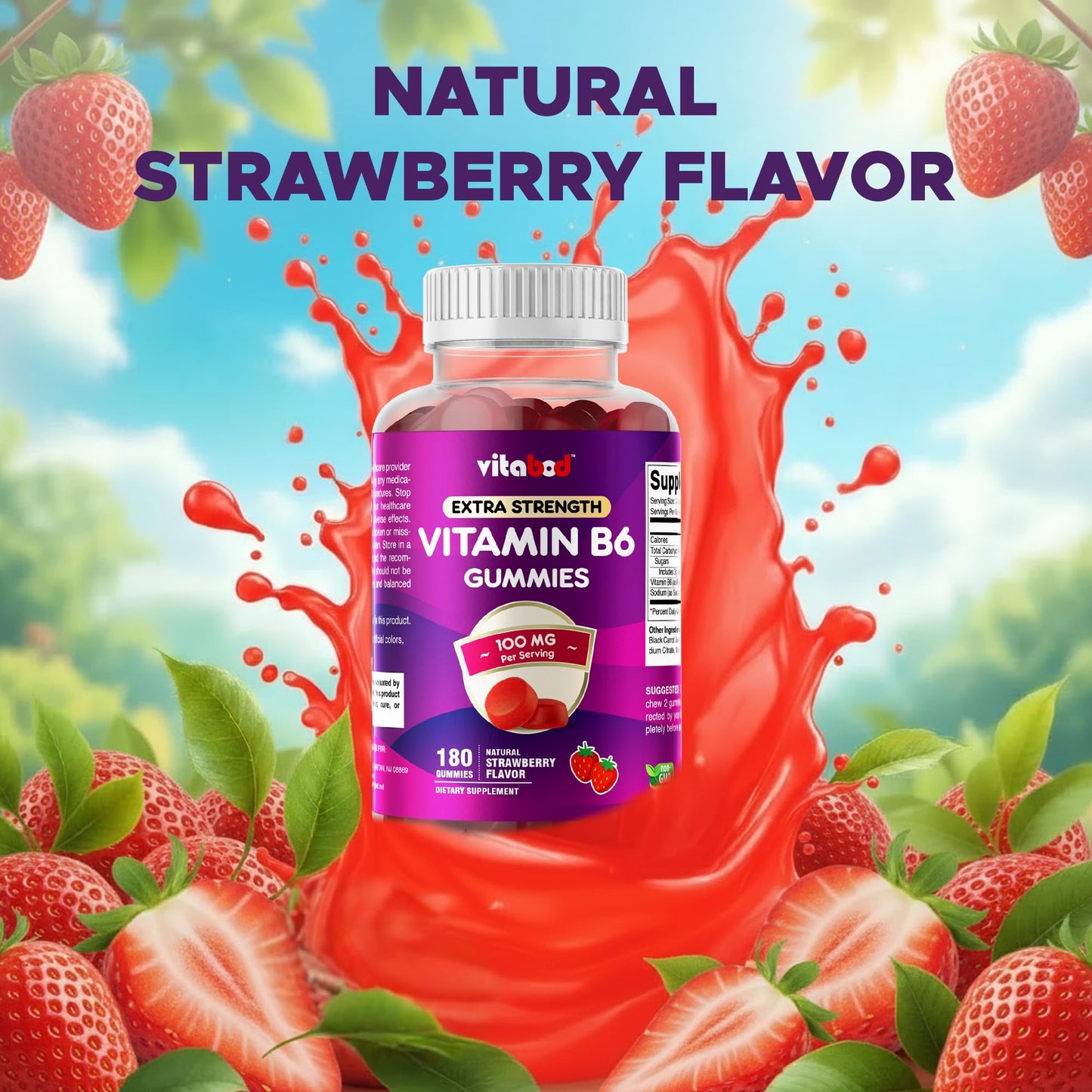 Vitabod Extra Strength Vitamin B6 Gummies 100mg, 180 Count