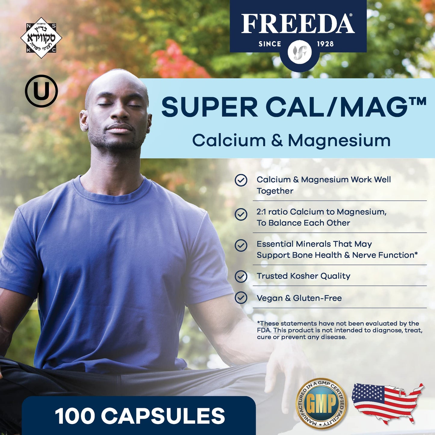 FREEDA 2:1 Calcium Magnesium Supplement Capsules, 250 Count