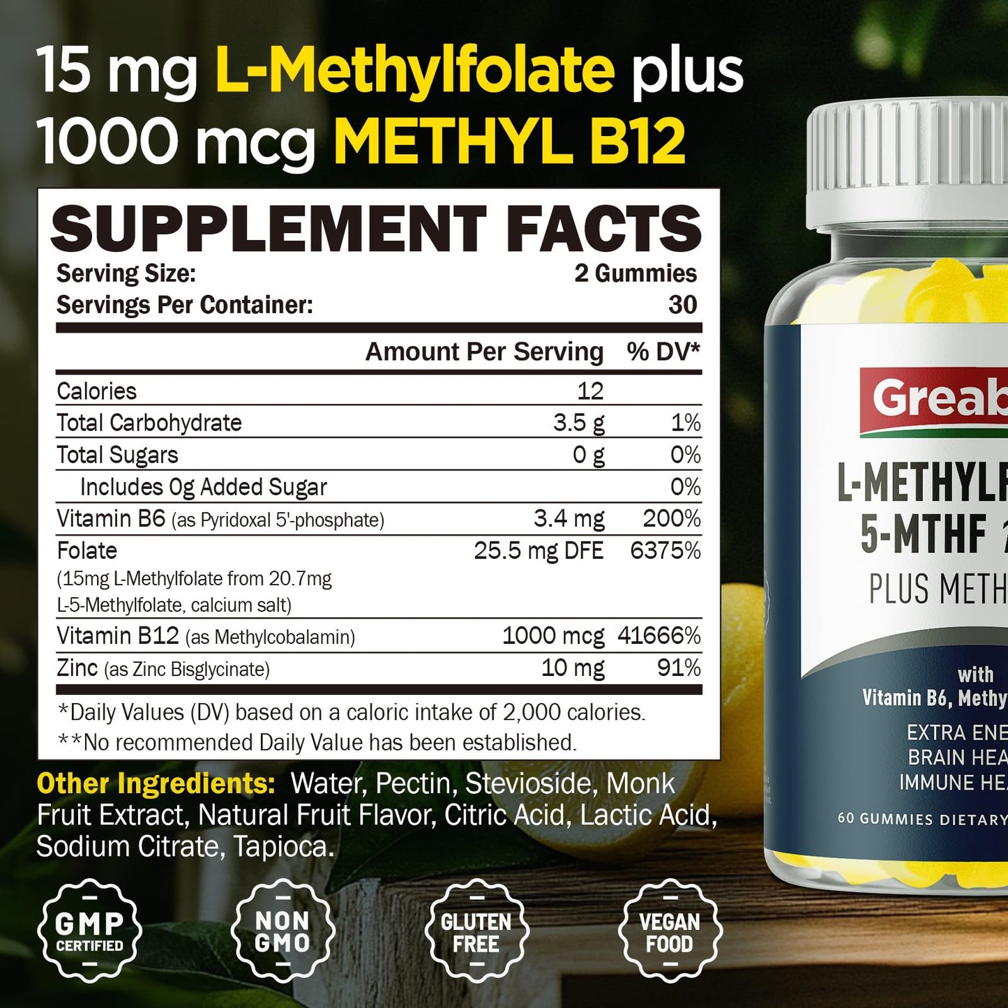 GREABBY L Methylfolate Gummies, 60 Gummies