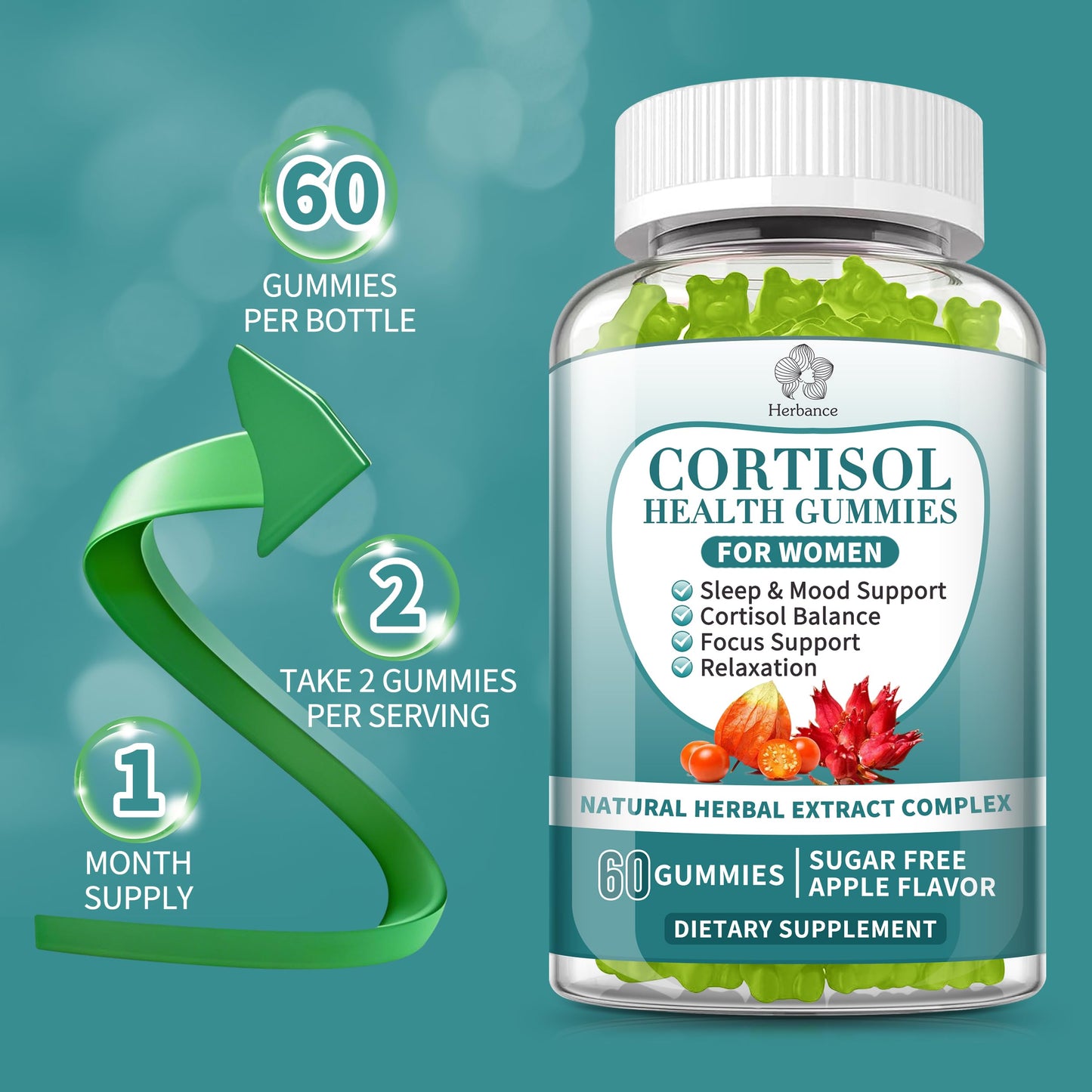 Herbance Cortisol Reducer Gummies for Women, 60 Count