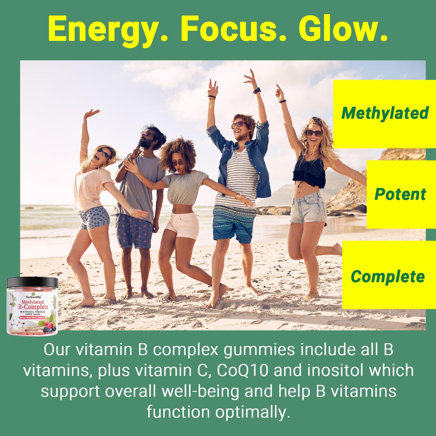 Herbovella Methylated Vitamin B Complex Gummies, 60 Count