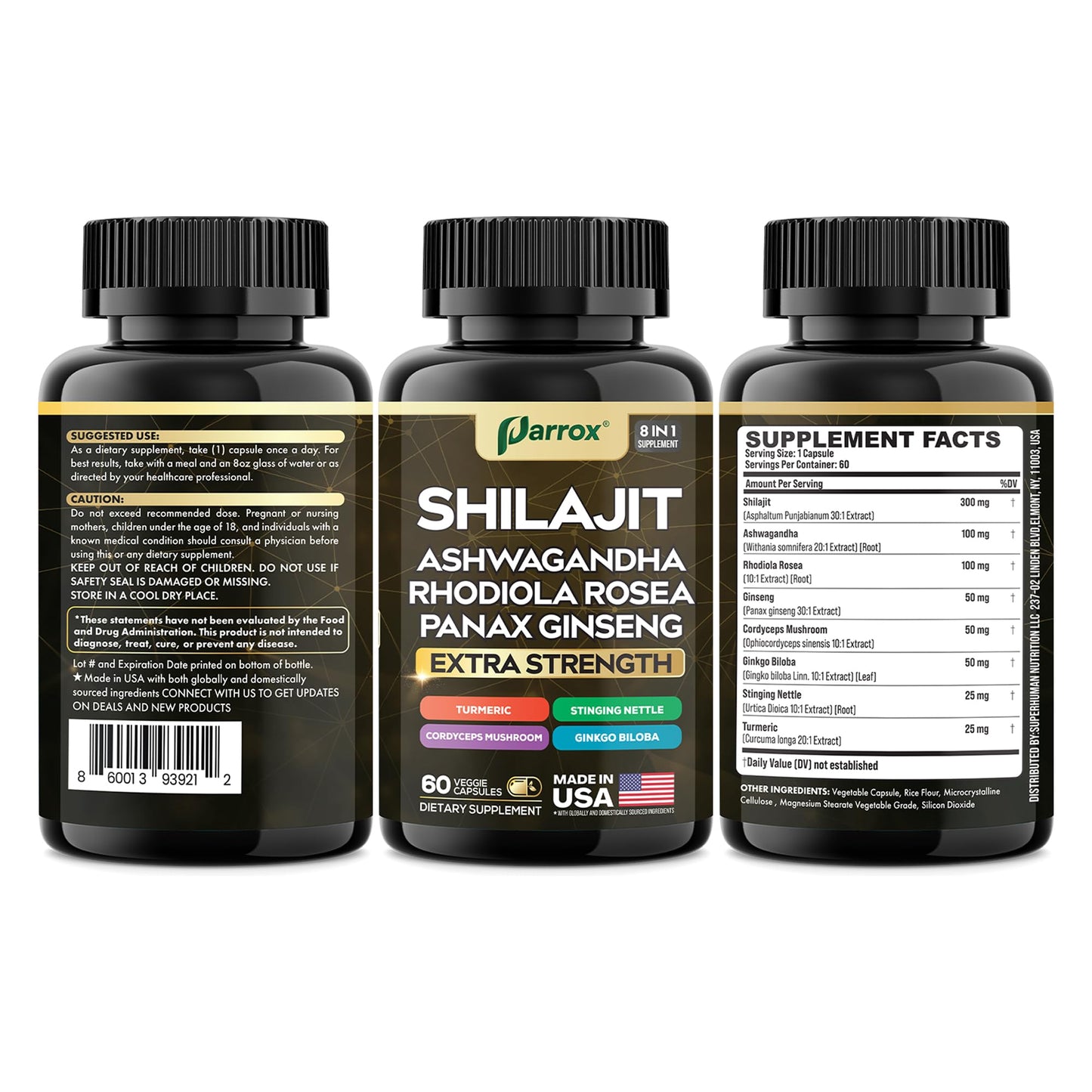 Parrox Shilajit Supplement Panax Ginseng Capsules, 60 Count