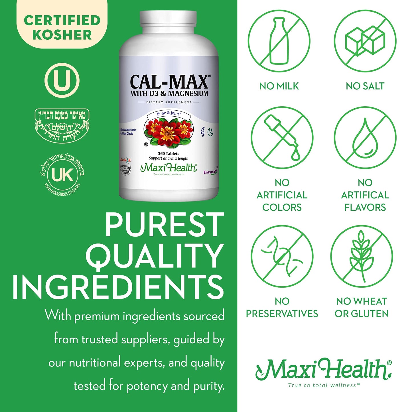 Maxi Health Calcium Magnesium Supplement with Vitamin D3 and Boron, 360 Tablets