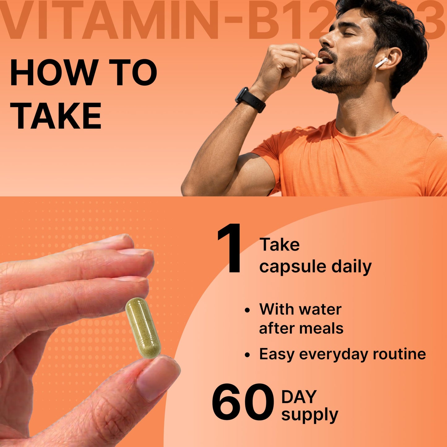 ORIBITE Vitamin B12 + D3 Supplement Capsule, 60 Count