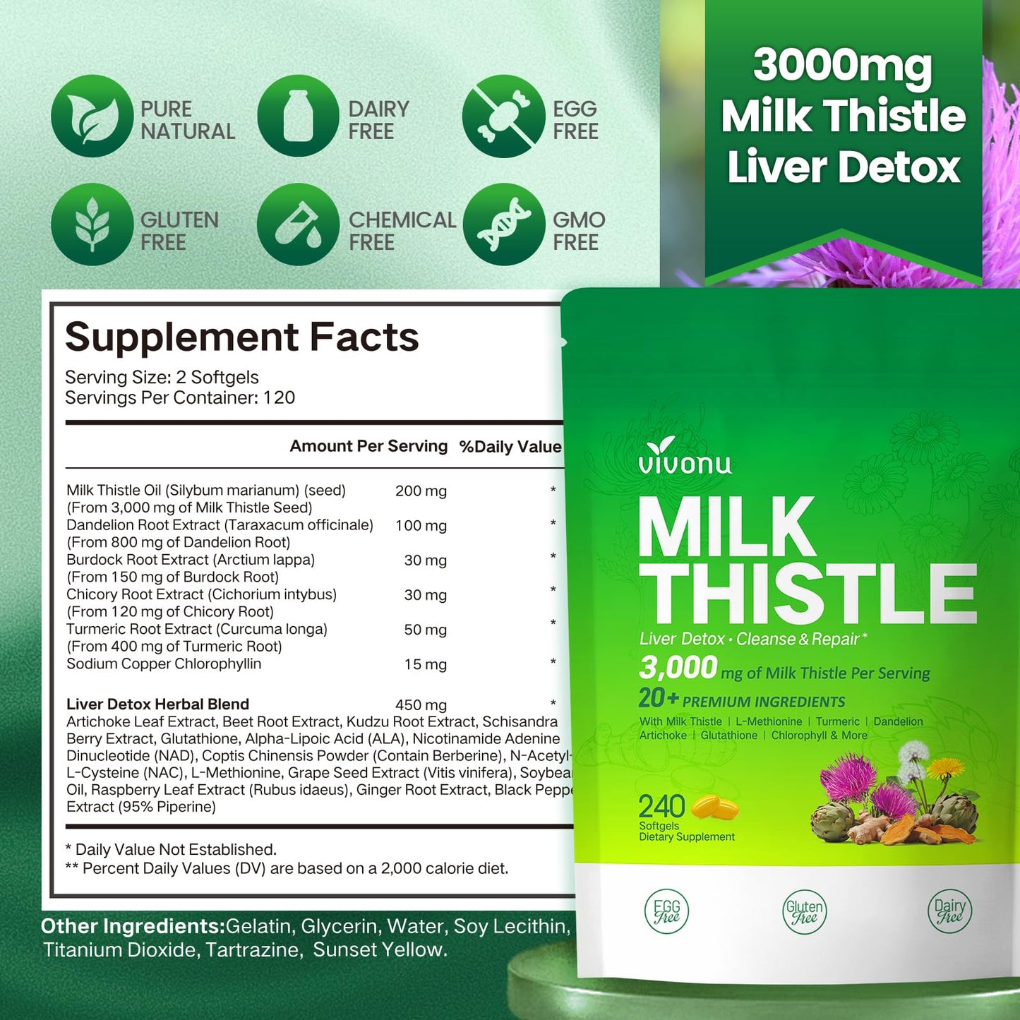 VivoNu Milk Thistle Liver Detox Softgels, 480 Softgels