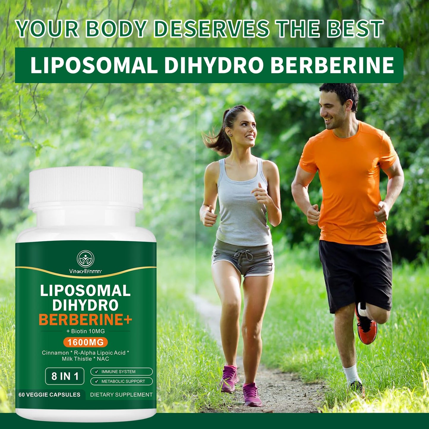 VITACRLLYNMN Dihydroberberine Supplement 1600MG Super Berberine and Dihydroberberine with Cinnamon 8 in 1 Supplement 180 Capsules