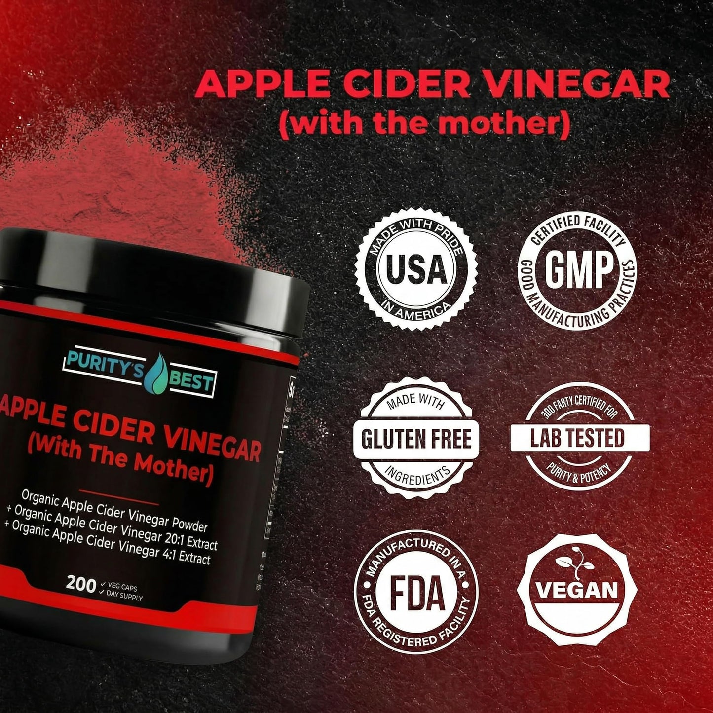 Purity`s Best Apple Cider Vinegar with The Mother 300 mg per serving, 200 Capsules