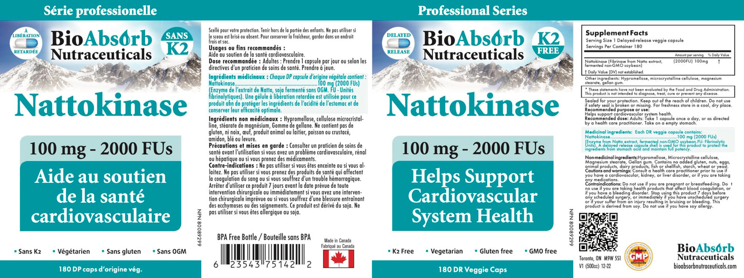 Bio Absorb Nutraceuticals Nattokinase Supplement Capsule, 180 Count