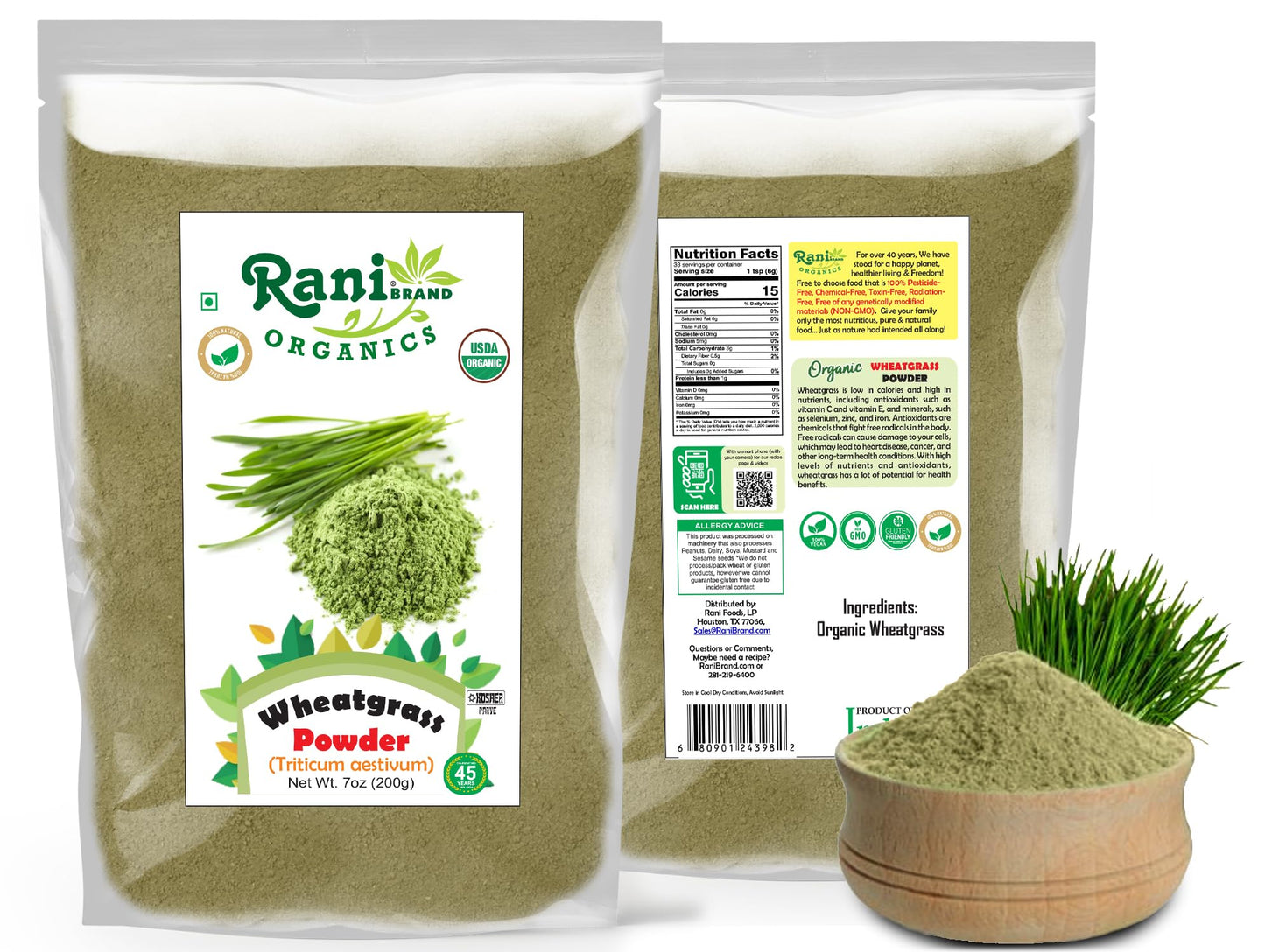 Rani Brand Authentic Indian Products Organic Wheatgrass Powder (Triticum Aestivum), 7 oz